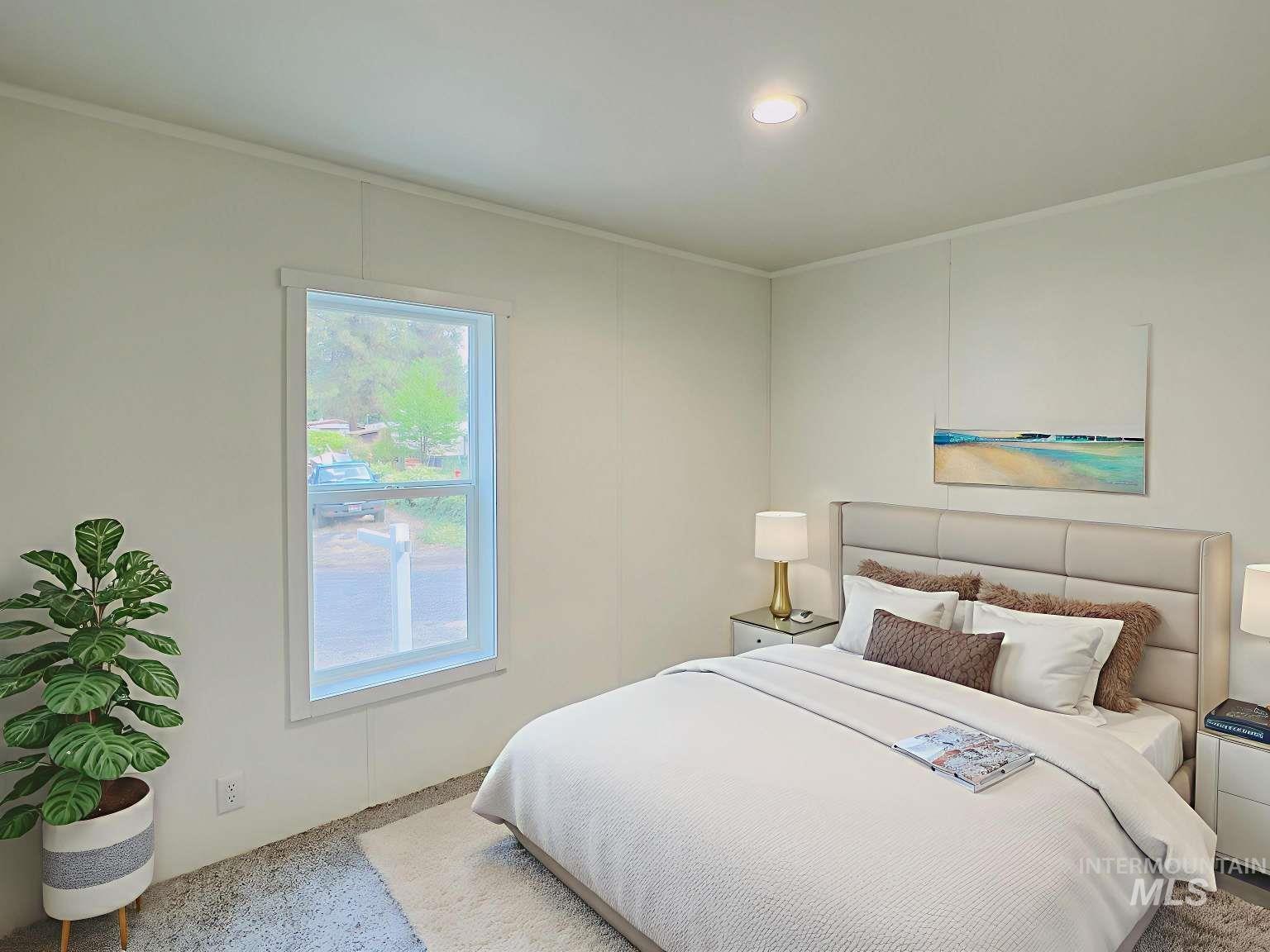 Bedroom featuring ornamental molding and recessed lighting