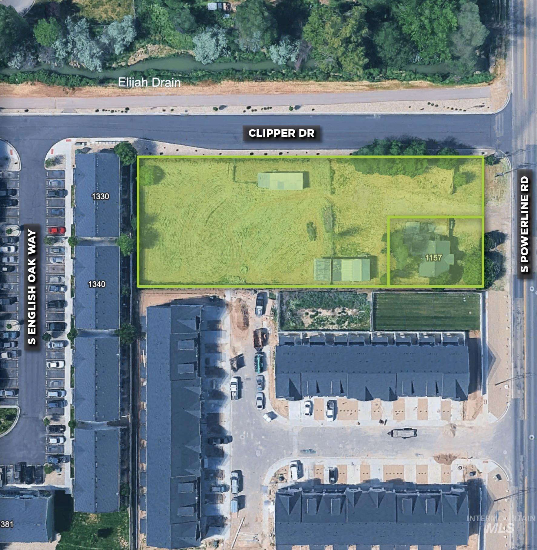 Aerial view of property's location featuring property parcel outlined