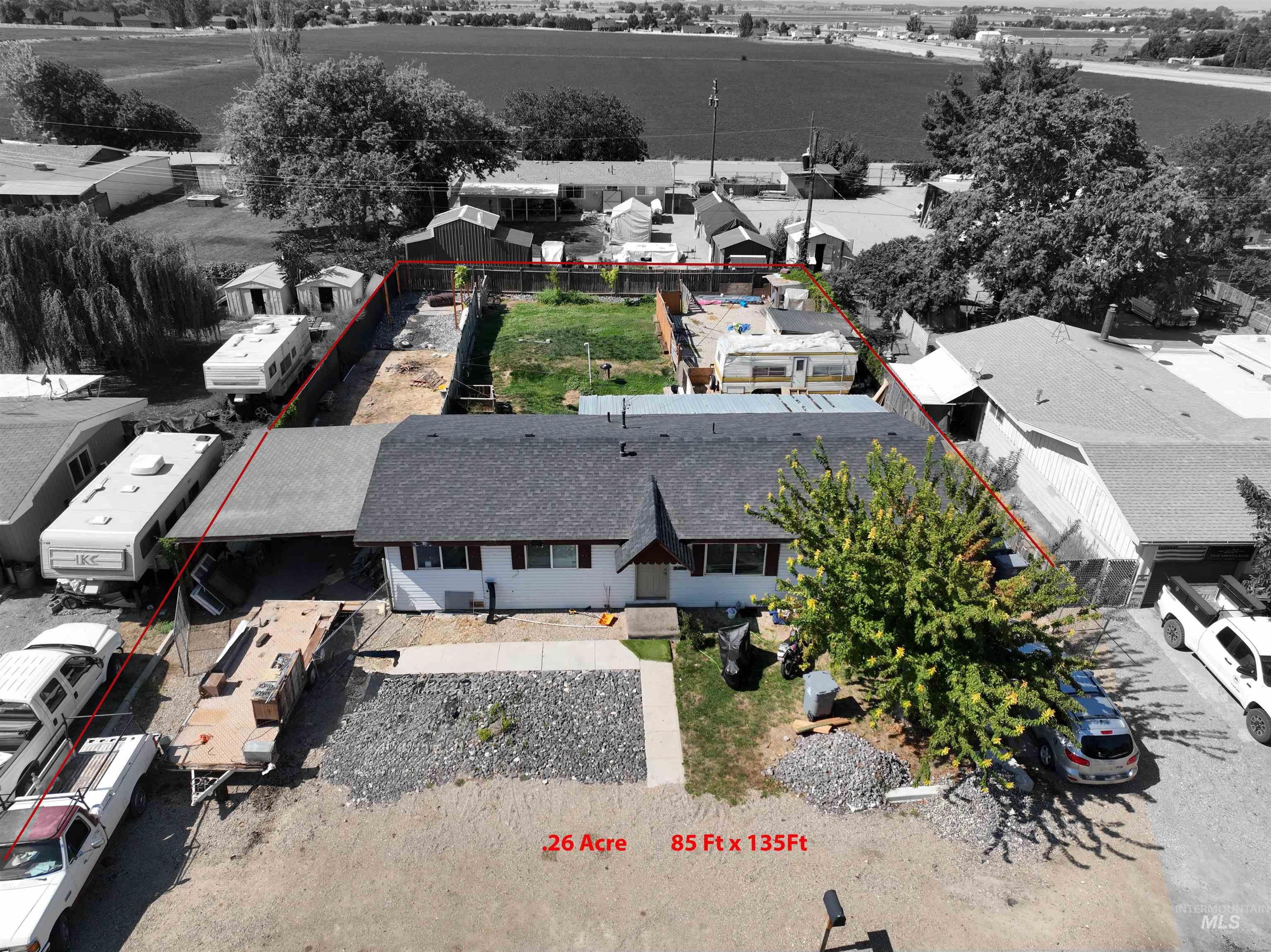 View from above of property with property boundaries highlighted
