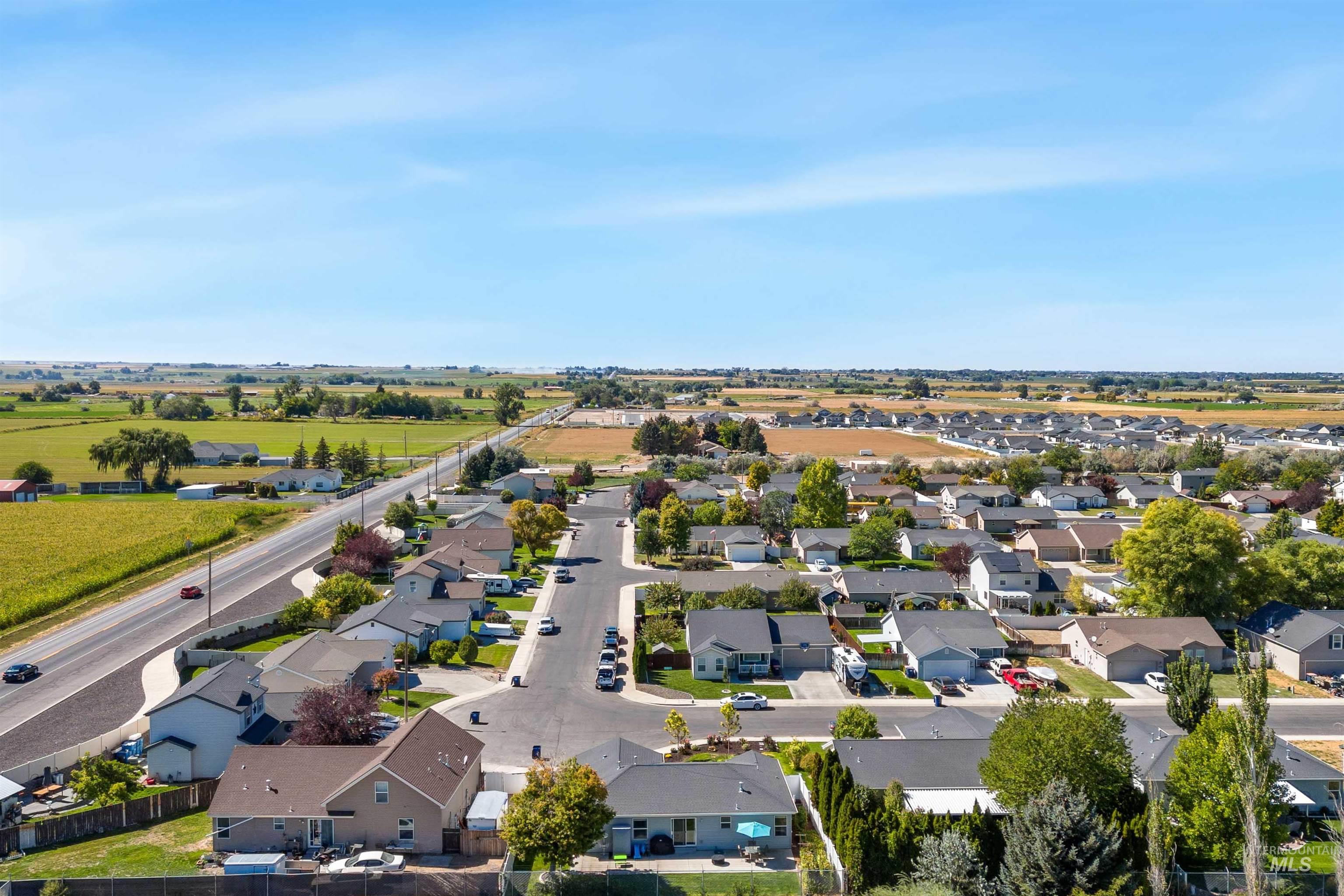 Aerial perspective of suburban area
