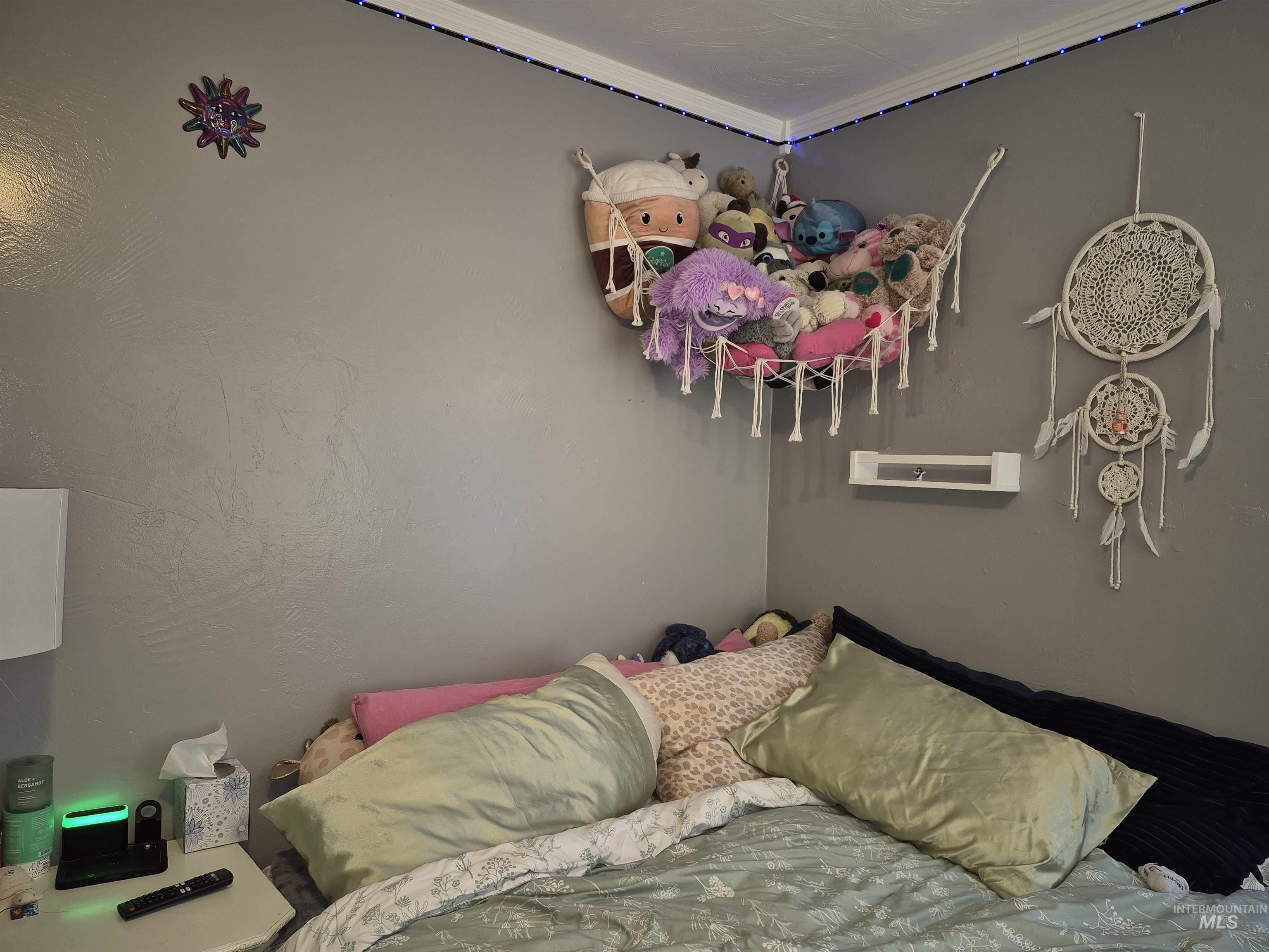 Bedroom with ornamental molding