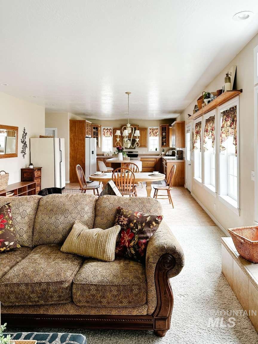 Living room with light carpet