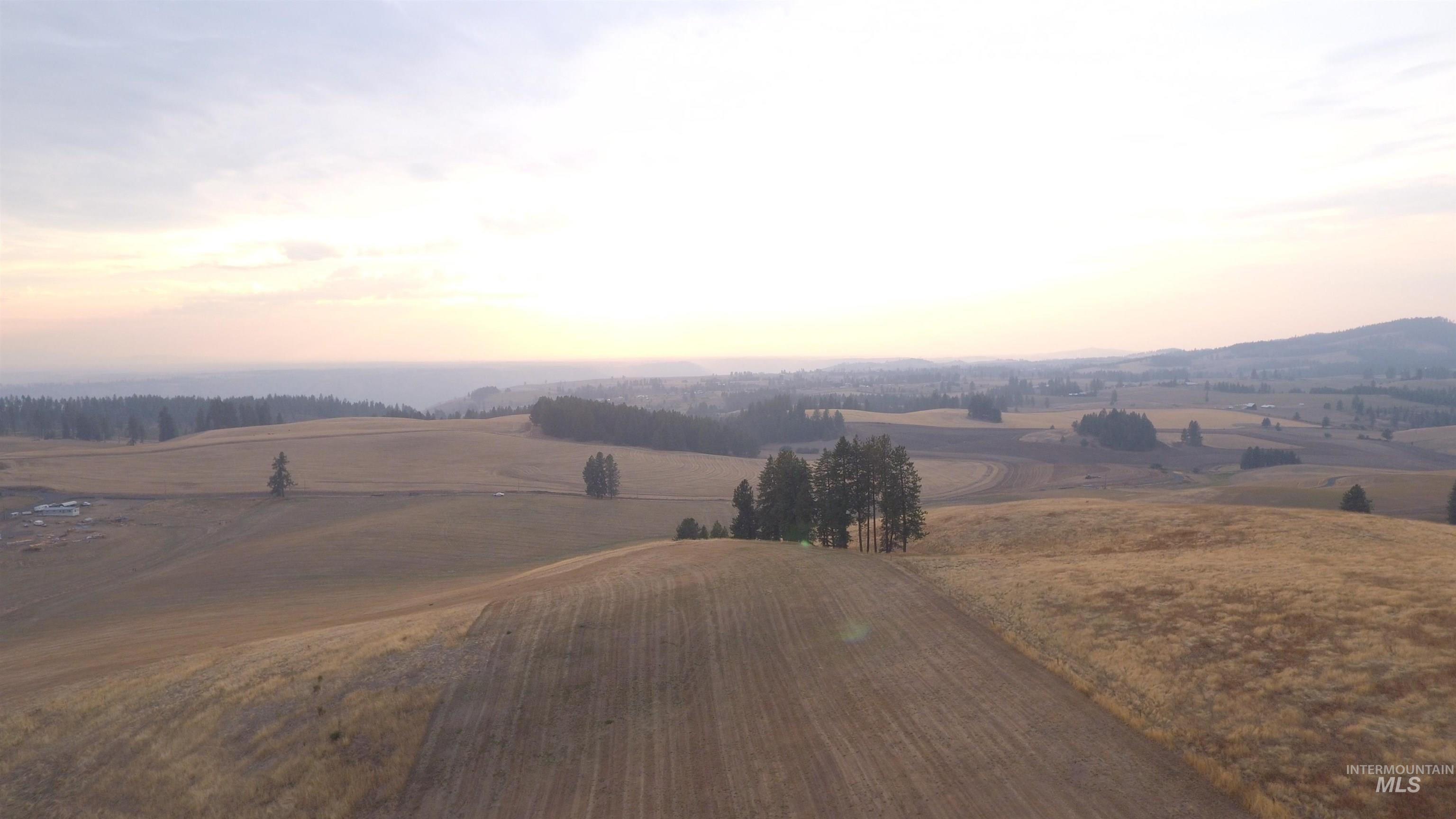 Aerial view at dusk of a view of countryside