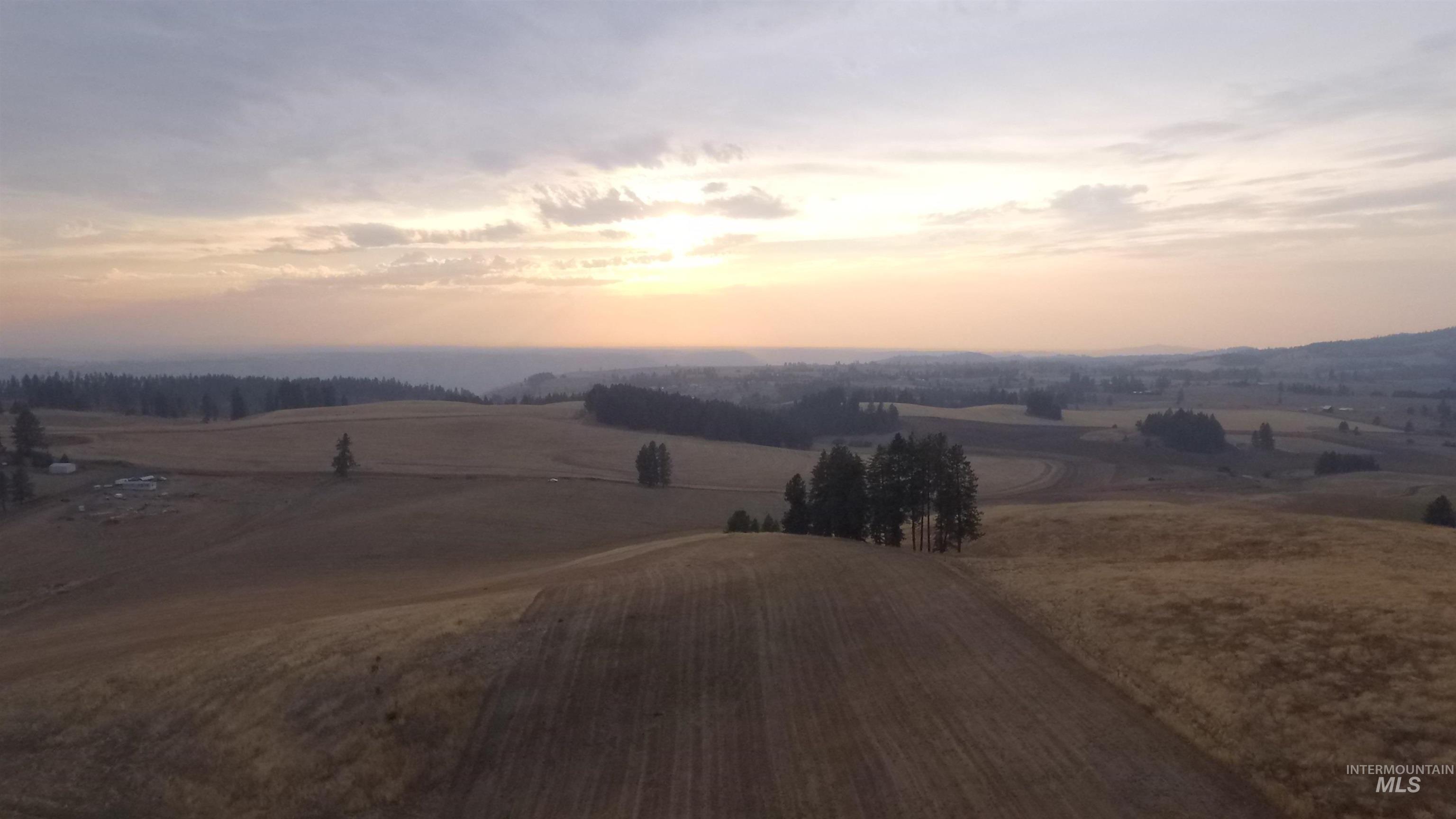 Aerial view at dusk of a view of countryside