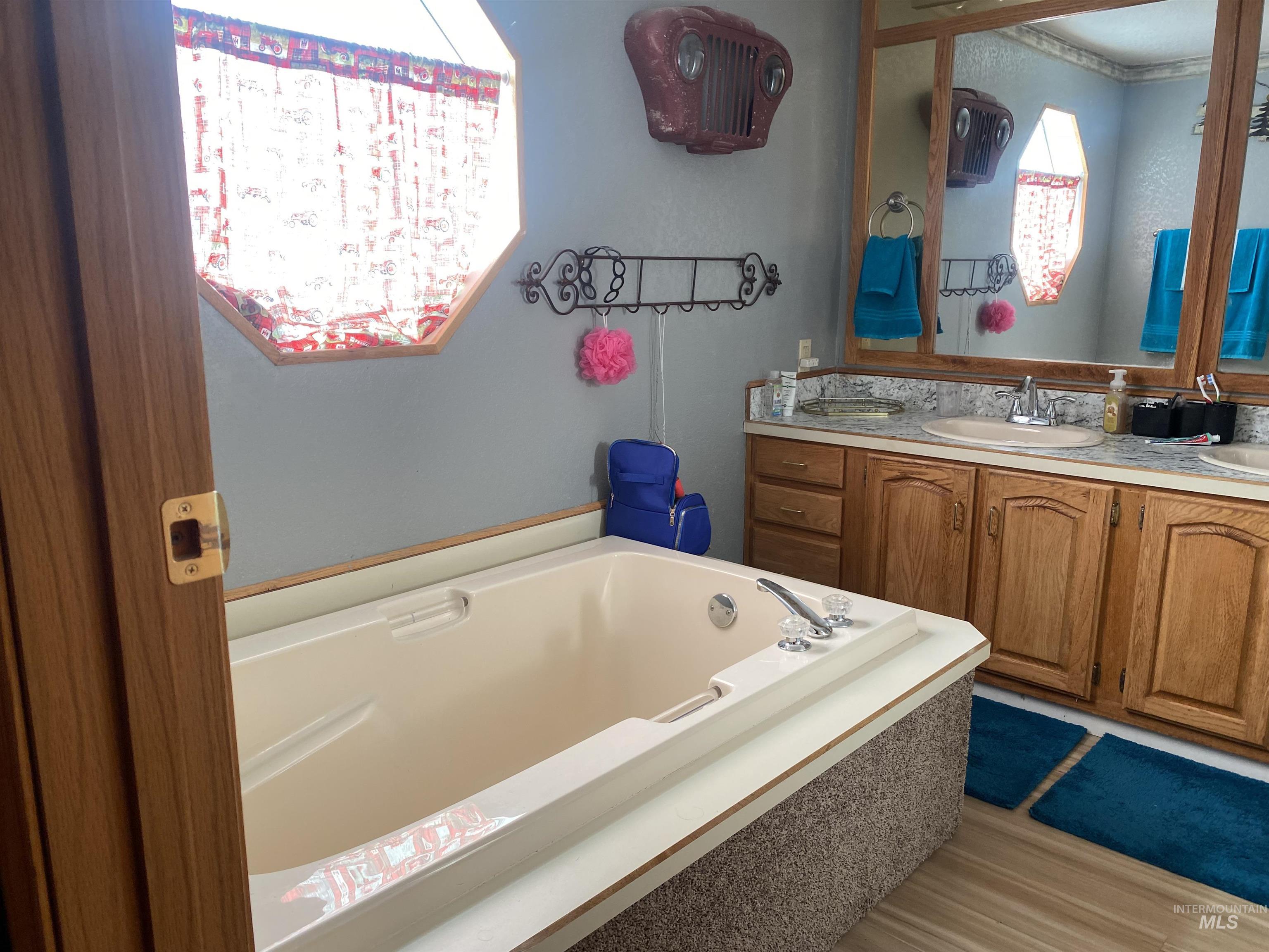 Bathroom with a garden tub and vanity