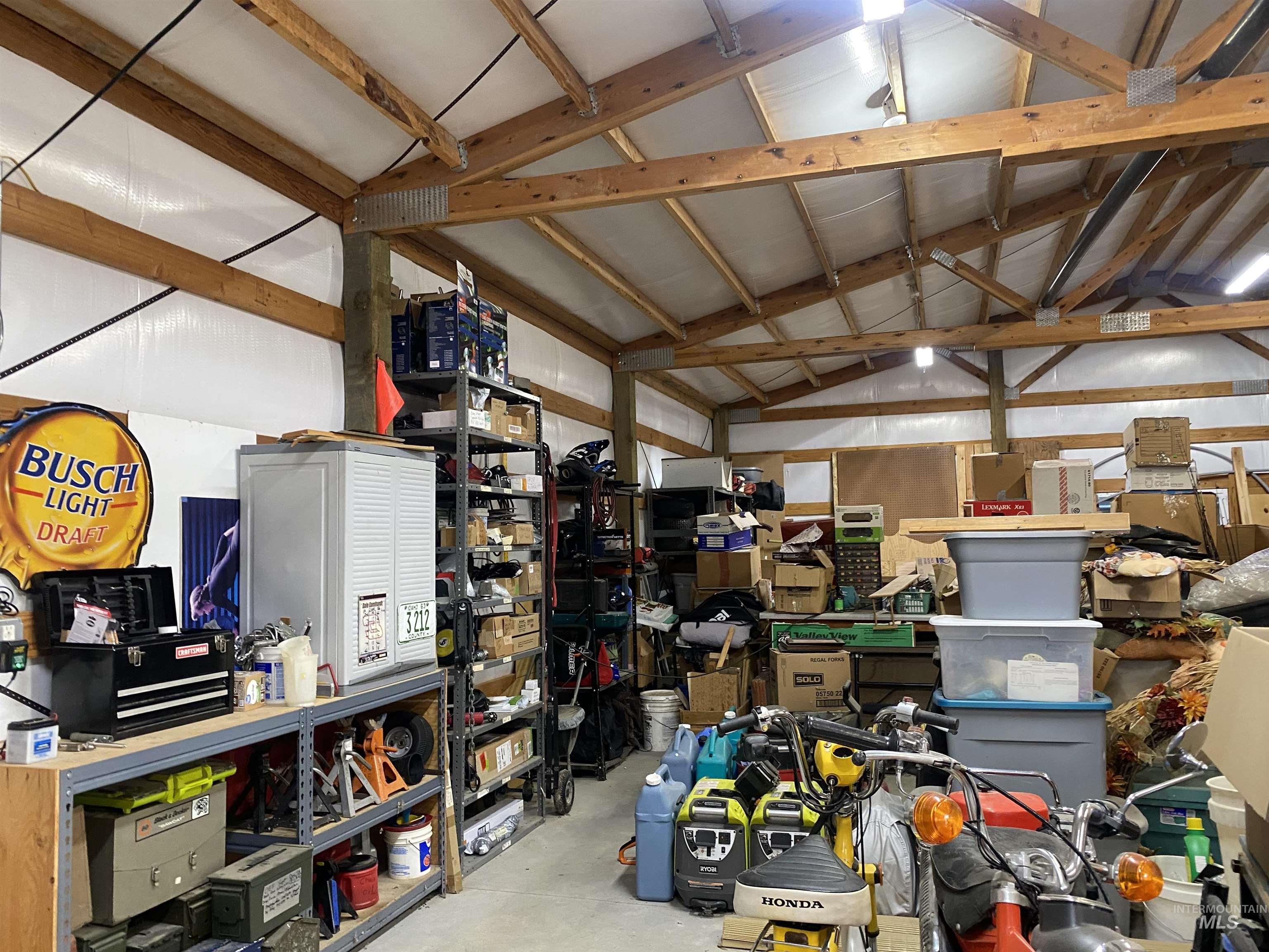 Garage with a workshop area