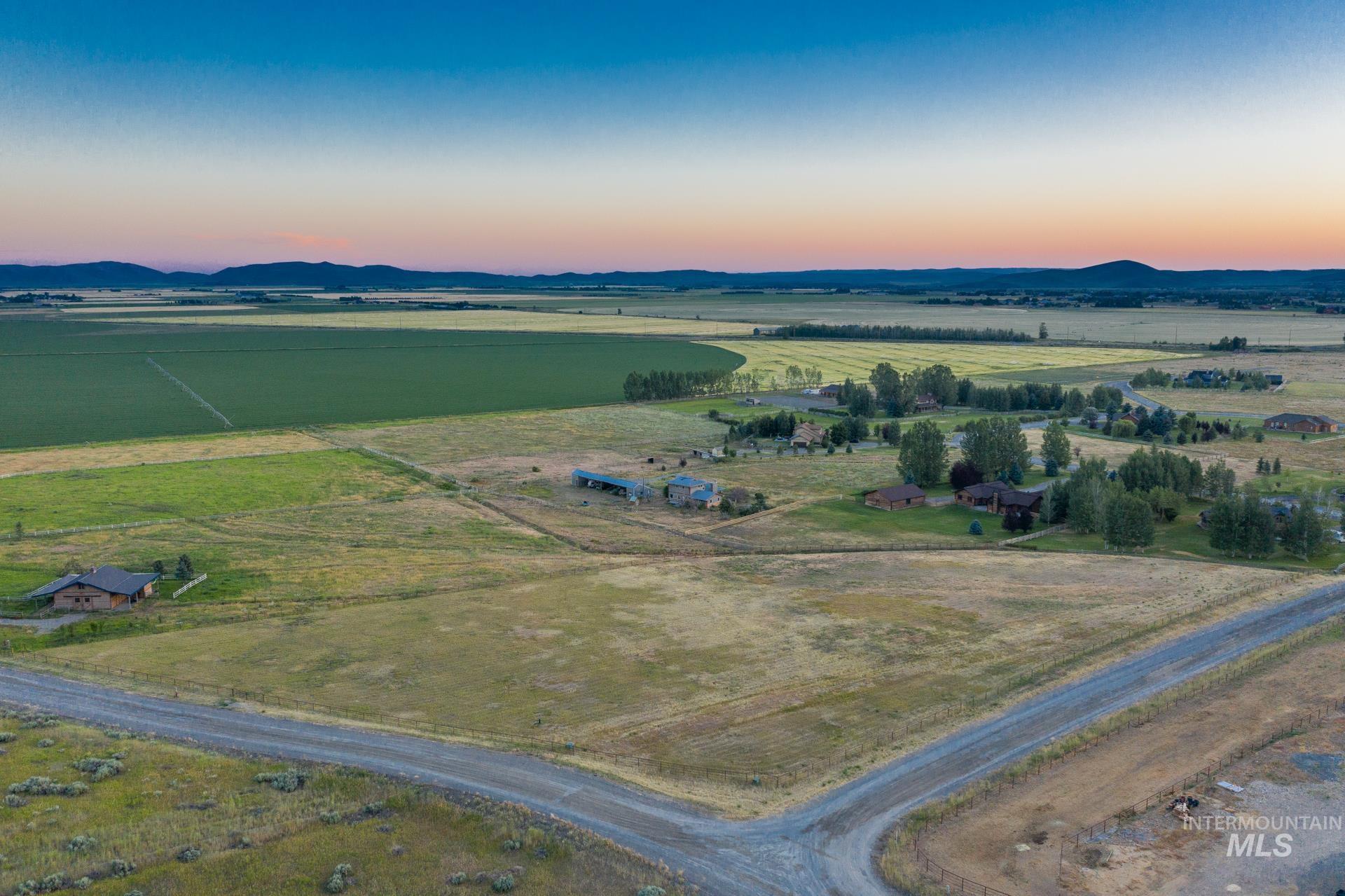 Aerial view at dusk of a view of countryside