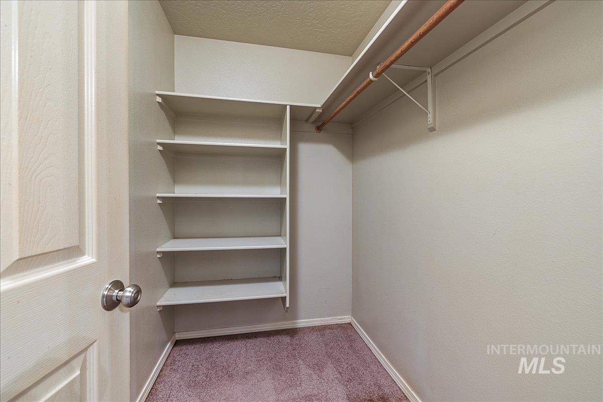 Spacious closet with light carpet