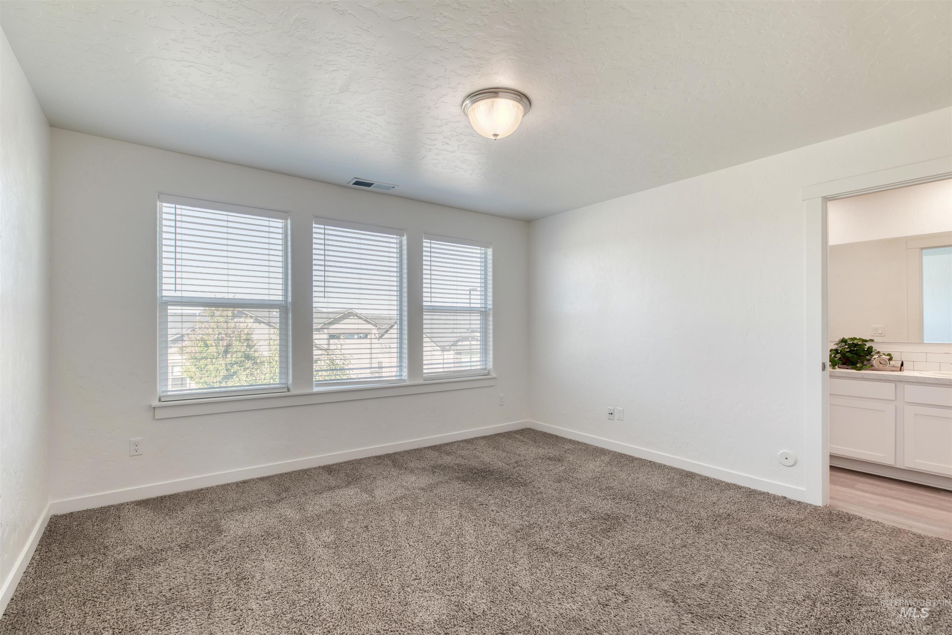 Unfurnished room featuring light colored carpet and a textured ceiling