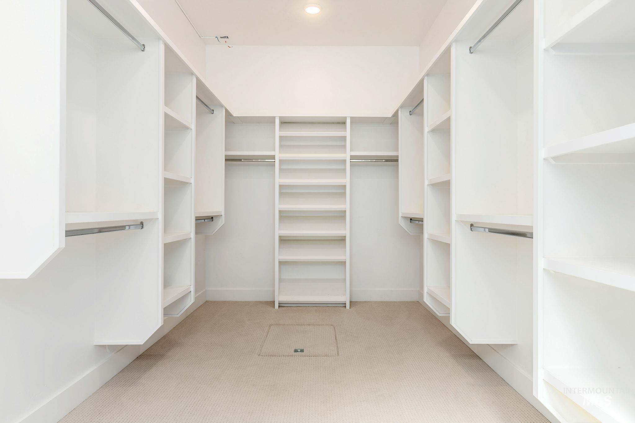 Walk in closet with light carpet