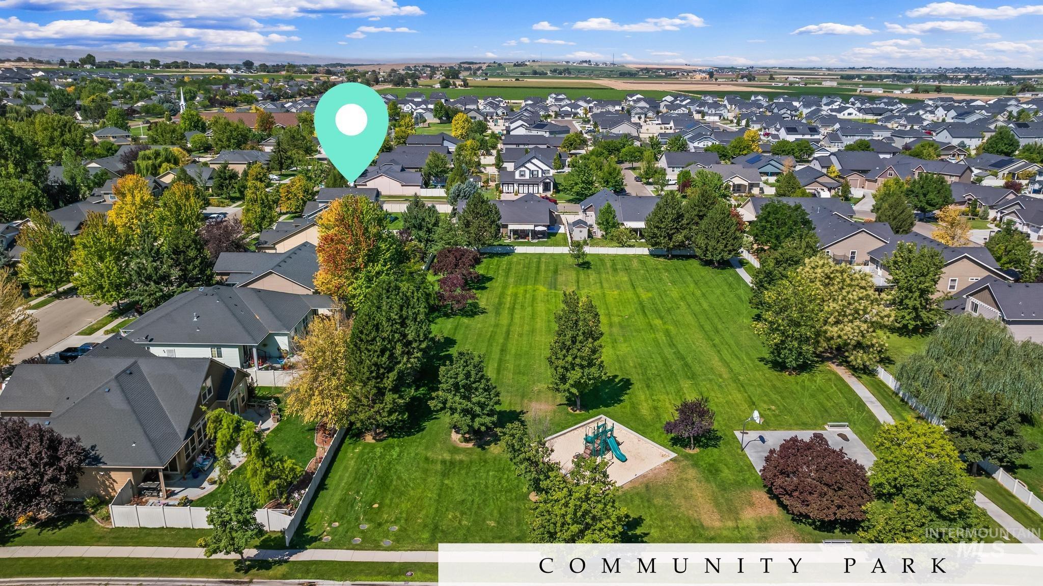 Aerial perspective of suburban area