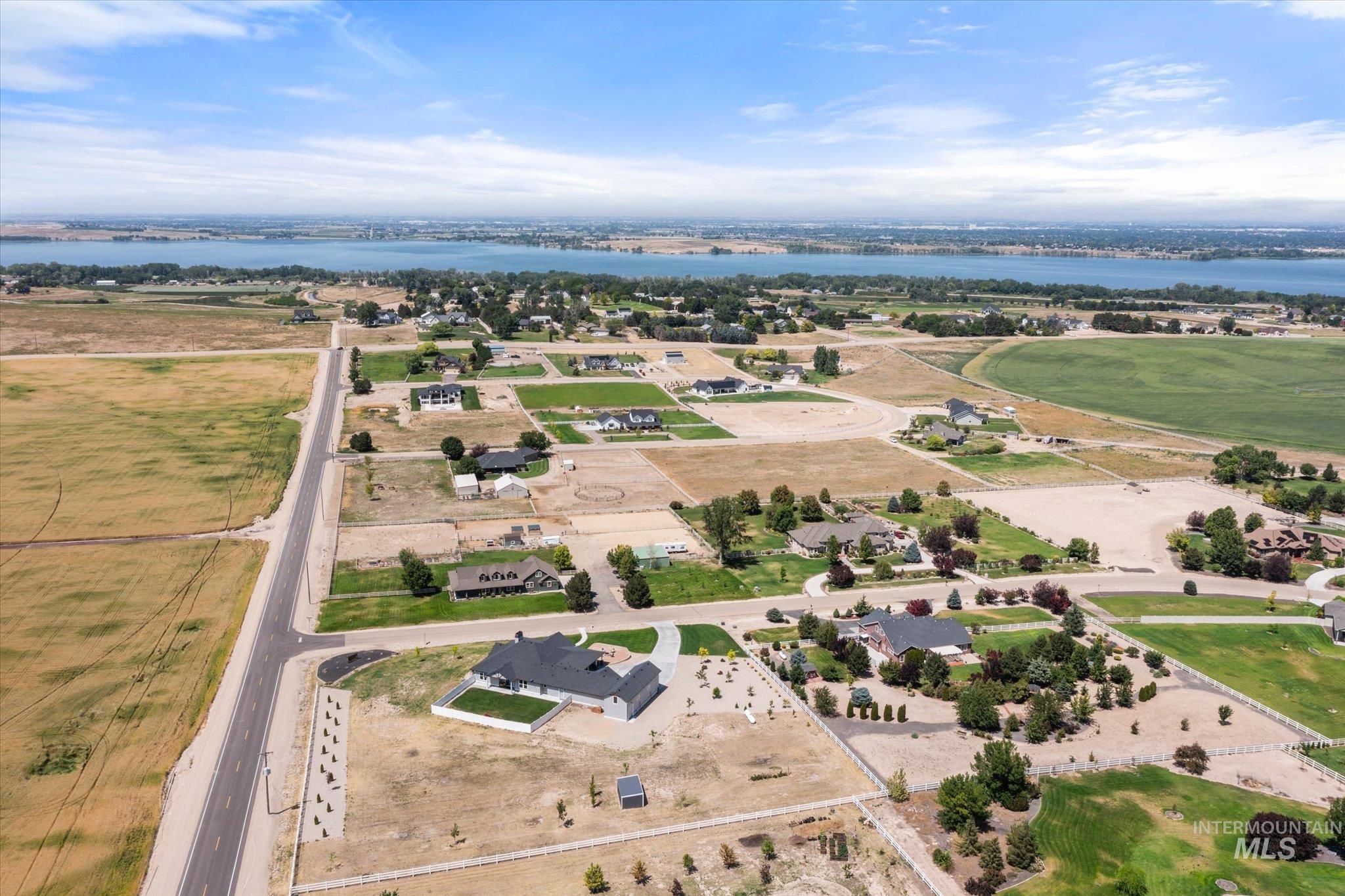 Aerial view of a nearby body of water