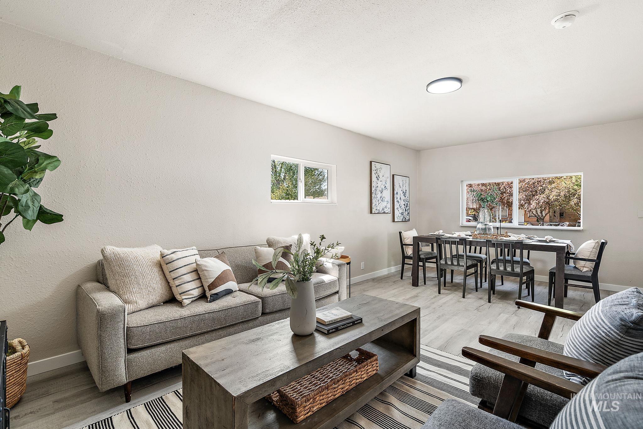 Living room with light wood finished floors