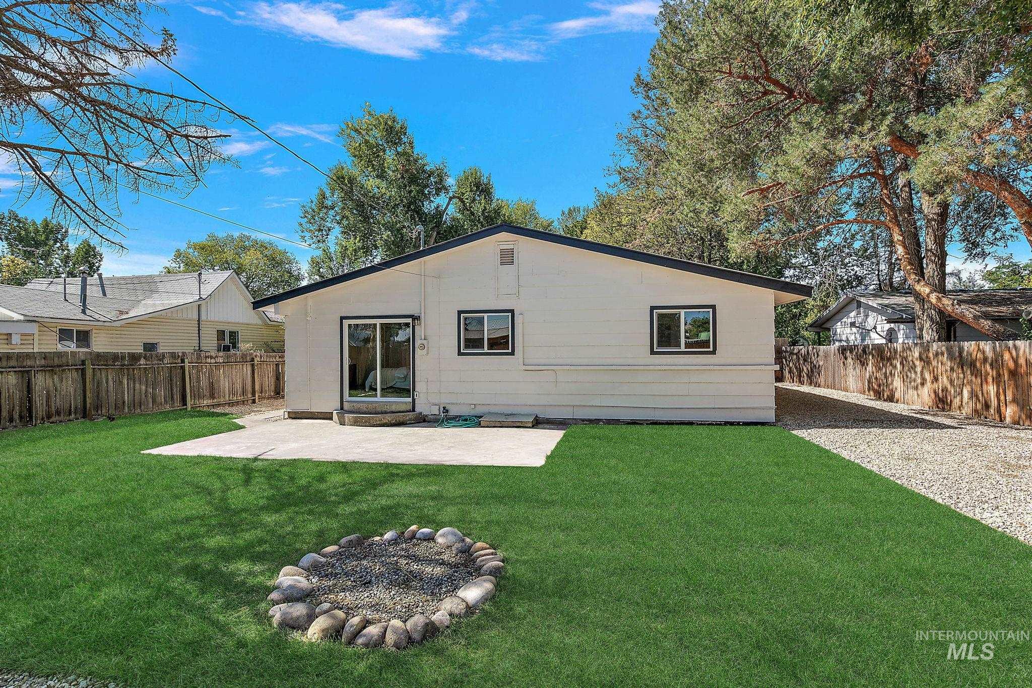 Rear view of property with a patio and a fenced backyard