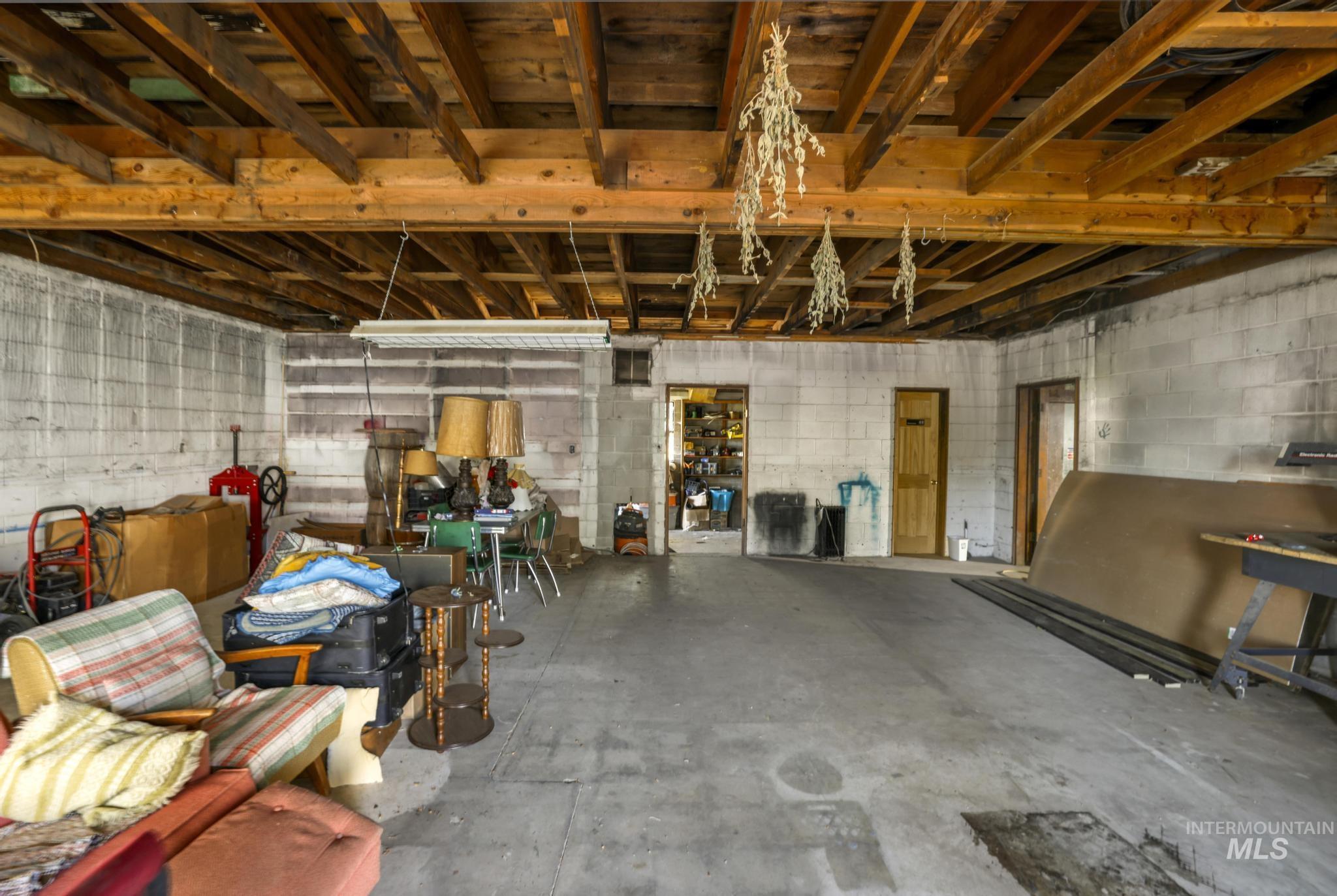 Garage with concrete block wall