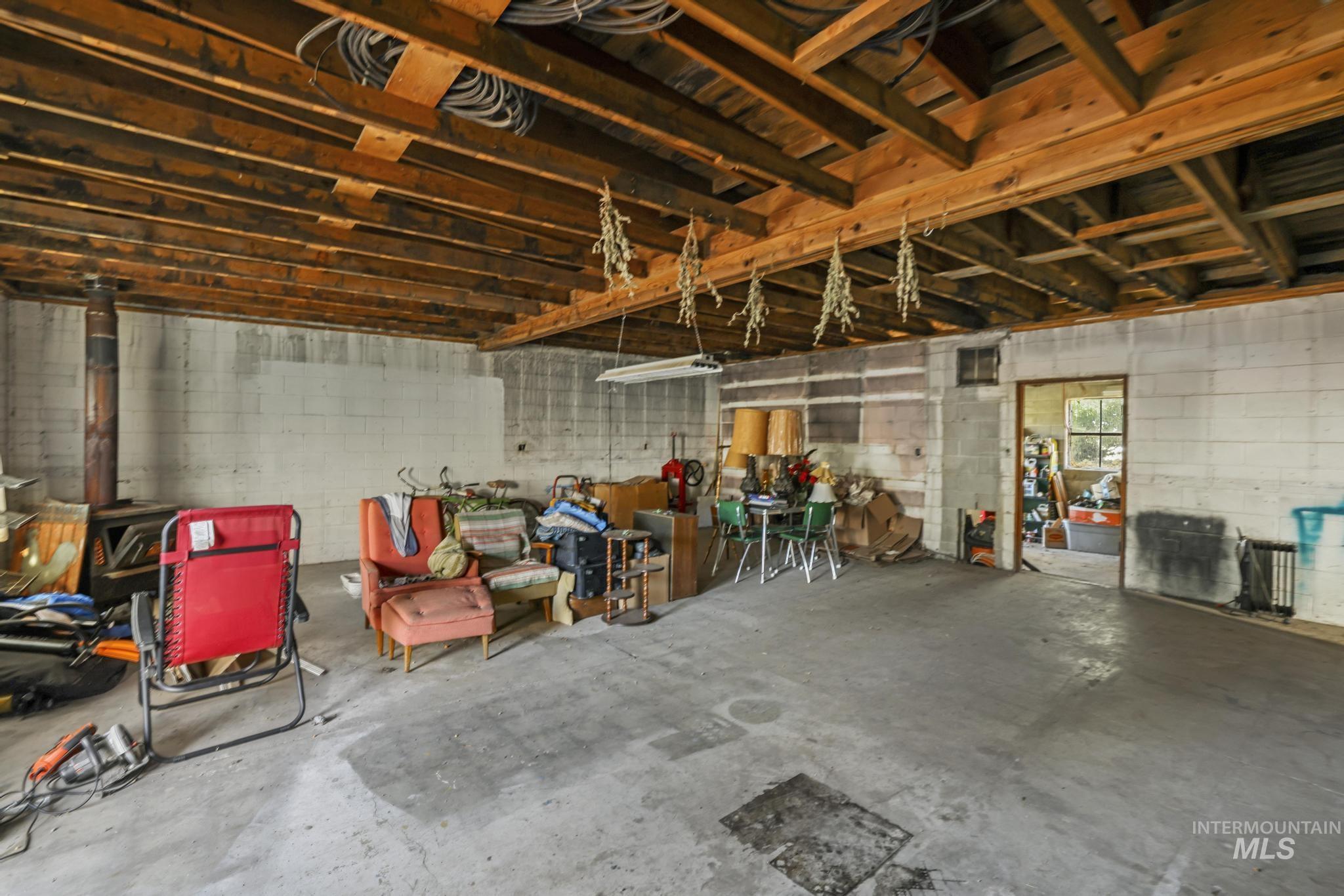 Garage with a wood stove