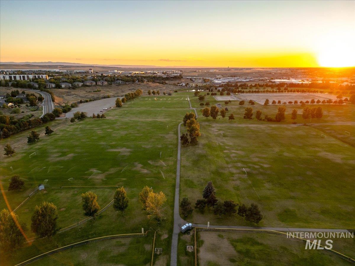 Aerial view at dusk of a view of countryside
