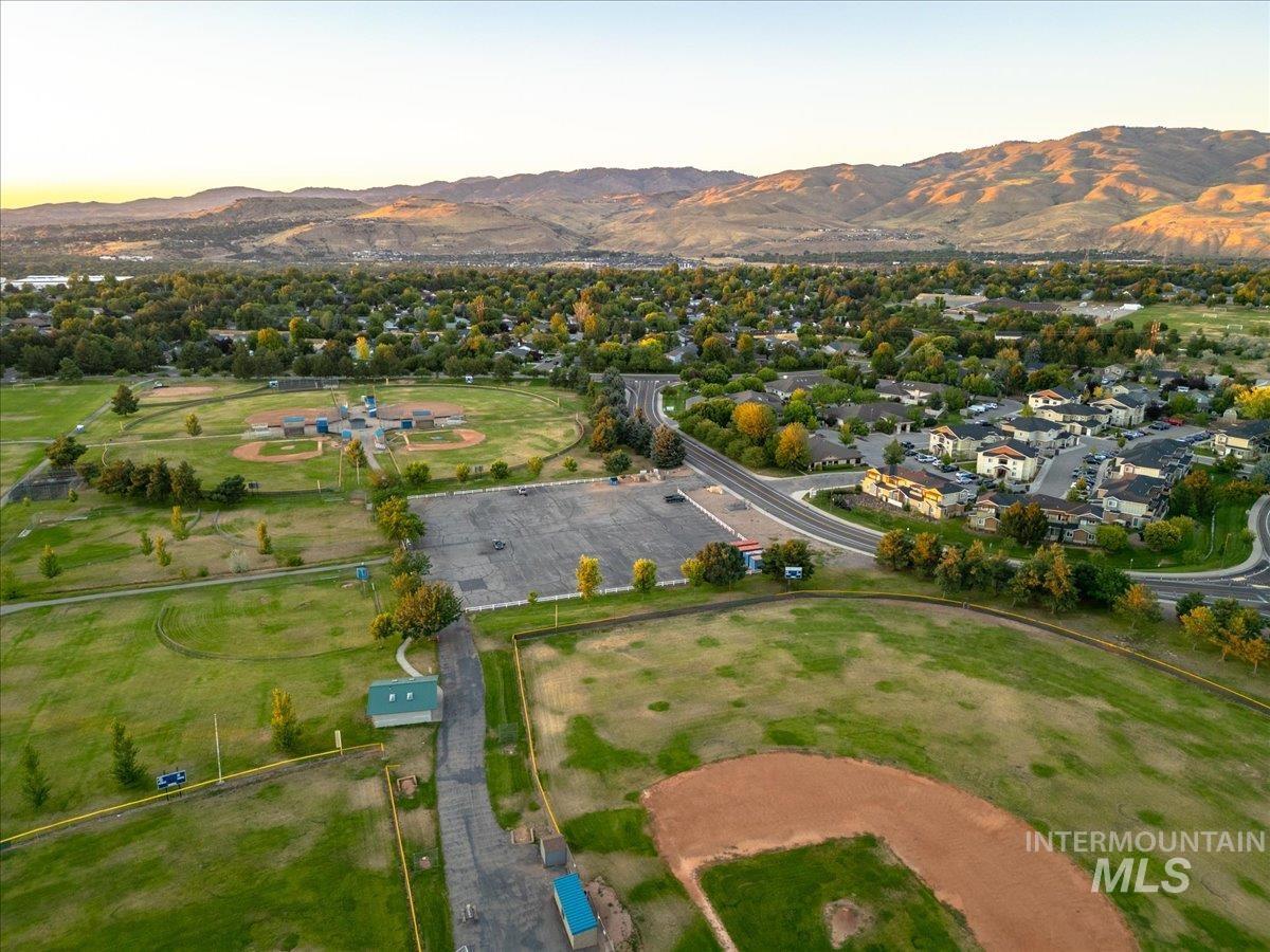 Aerial view at dusk of a mountain view