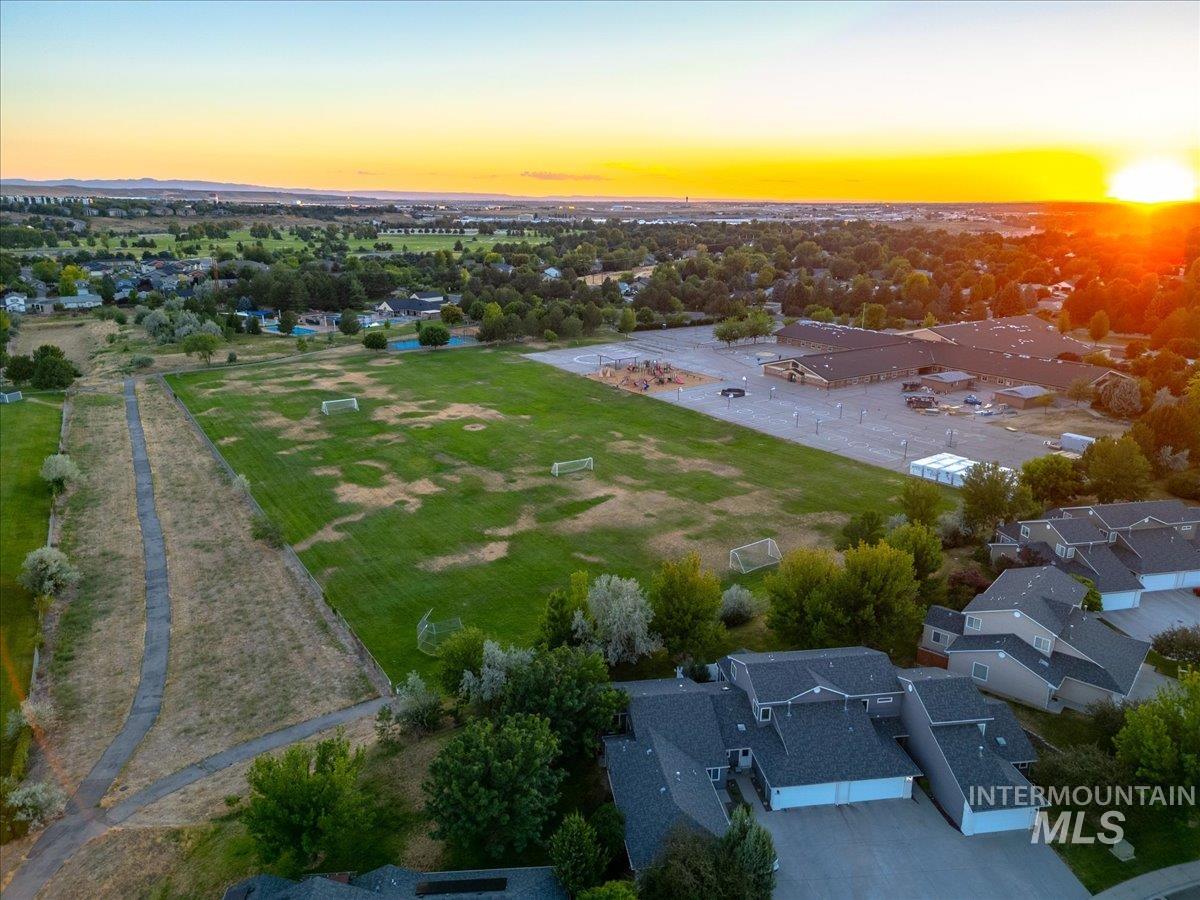Aerial view at dusk of a residential view