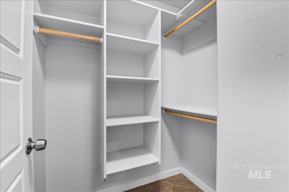 Spacious closet with carpet flooring