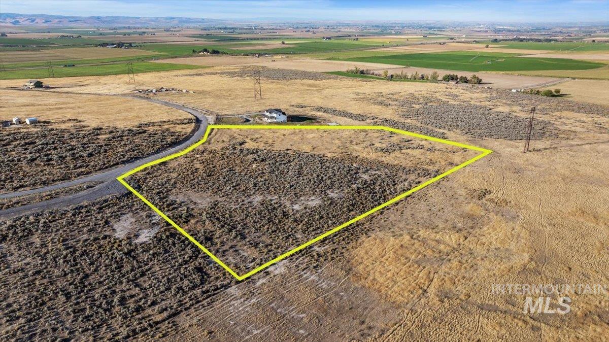 Overview of rural landscape featuring property boundaries highlighted