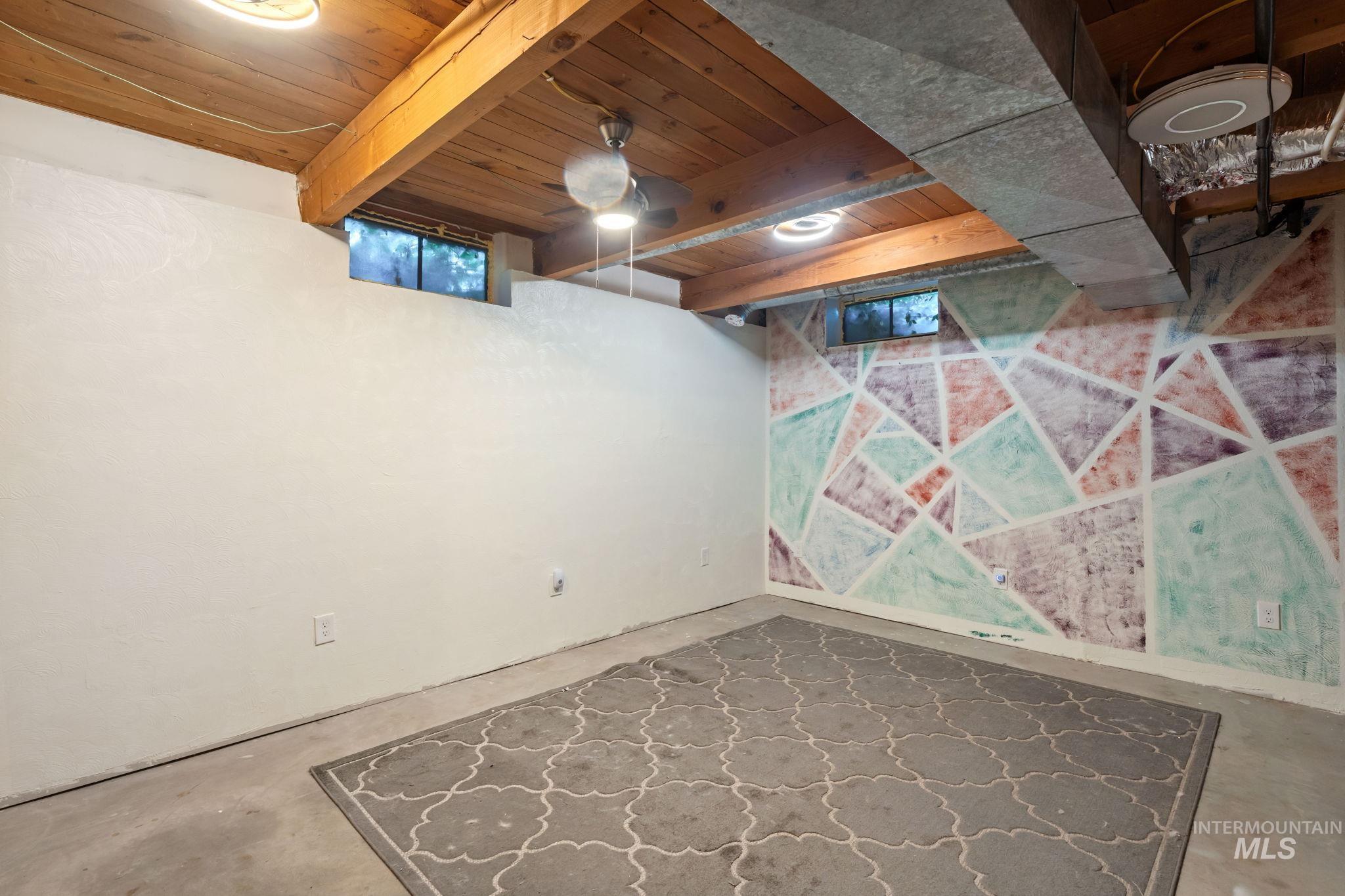 Basement with wooden ceiling