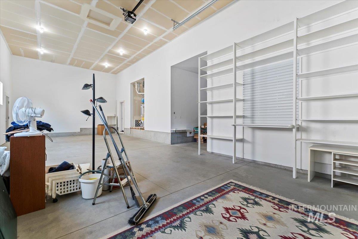 Workout area featuring a garage
