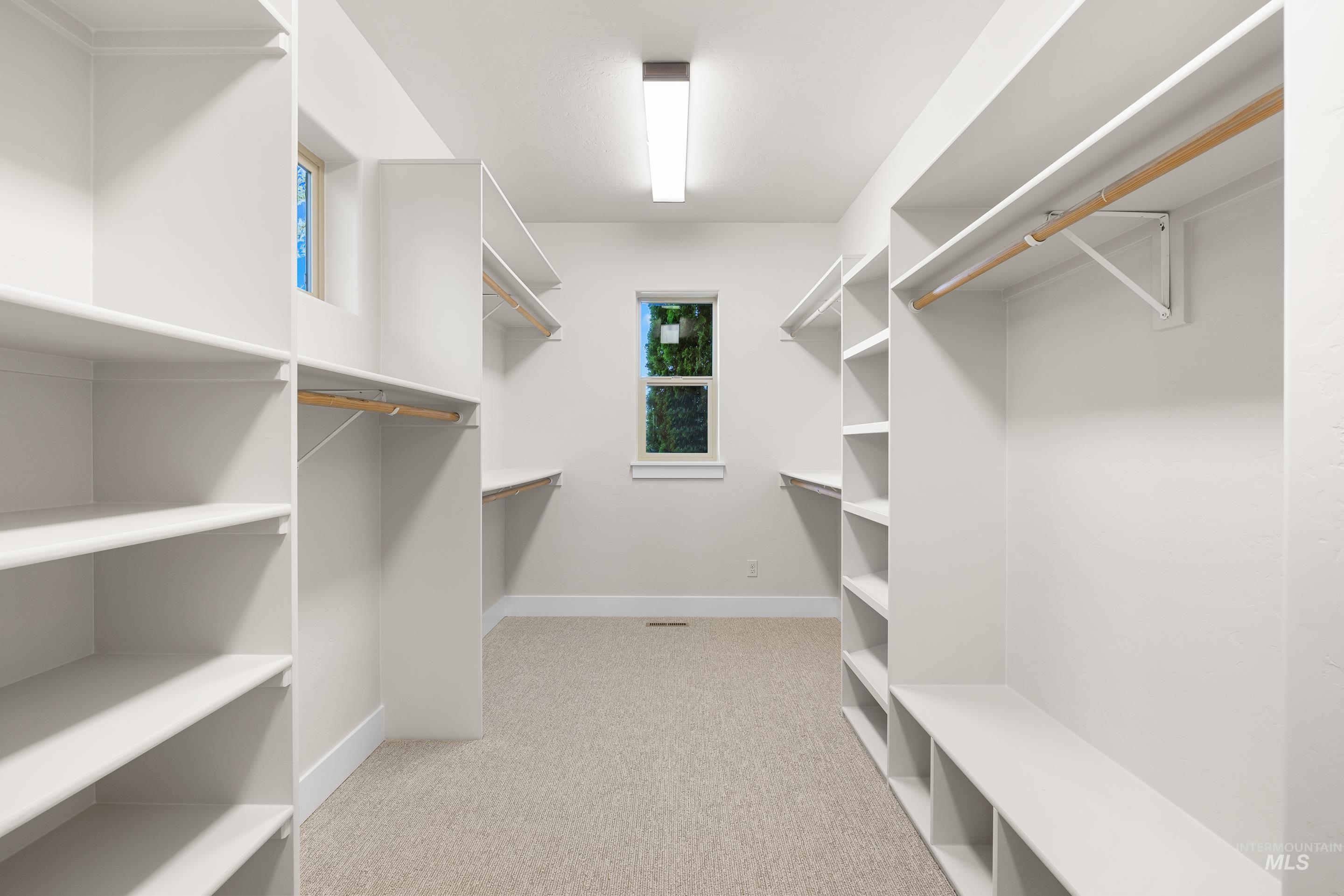 Walk in closet with light carpet