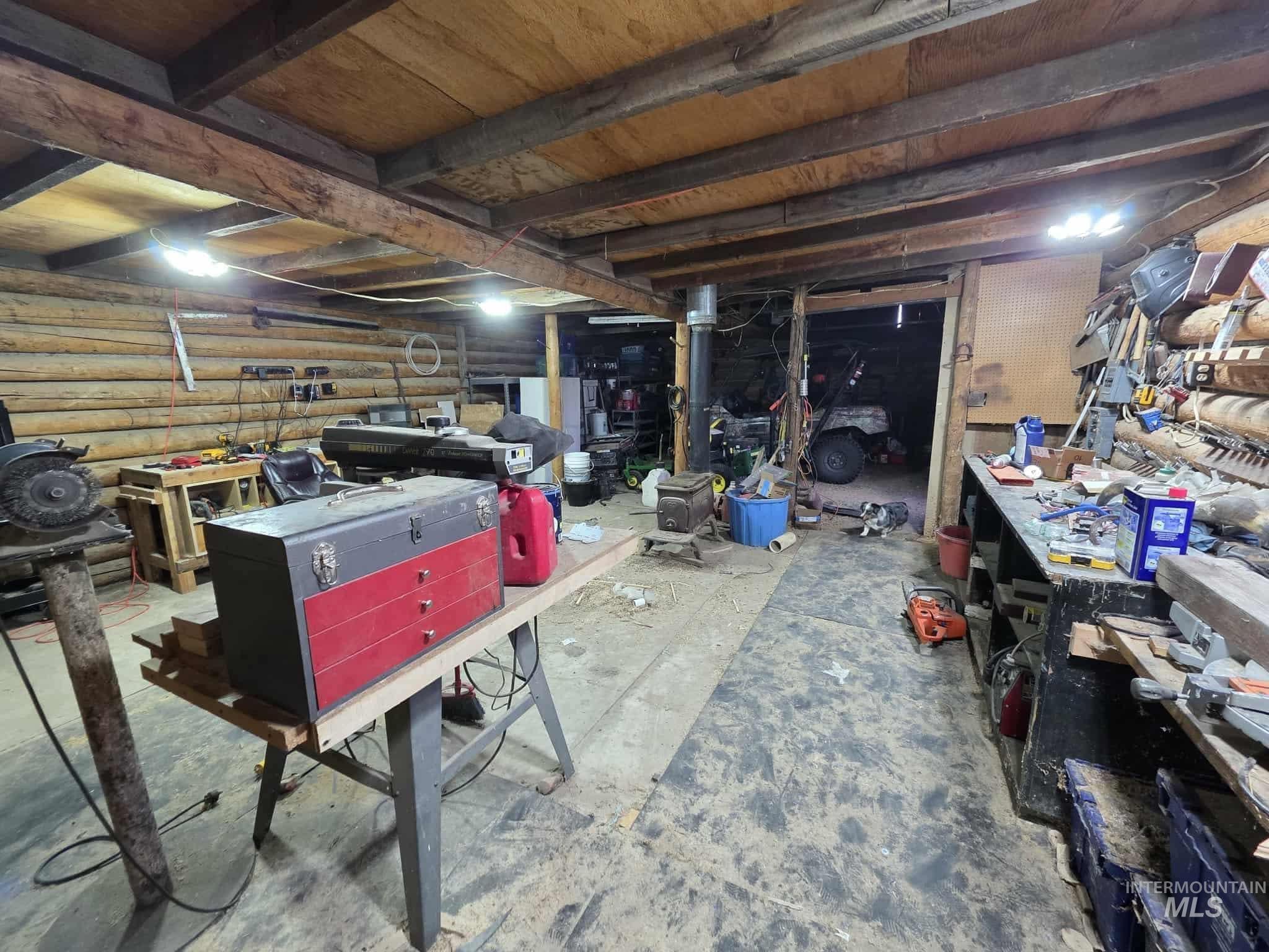 Below grade area with a workshop area