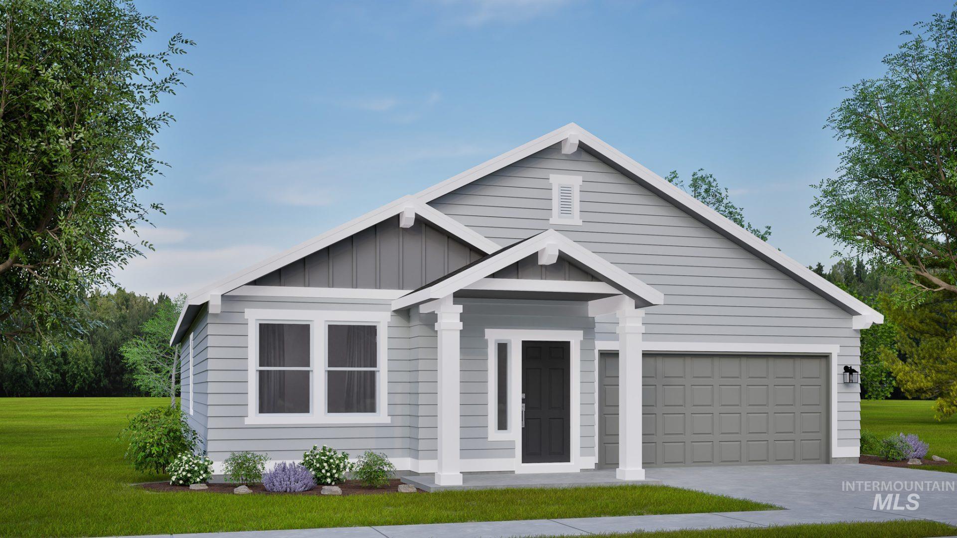 View of front of property featuring board and batten siding, a front yard, driveway, and an attached garage