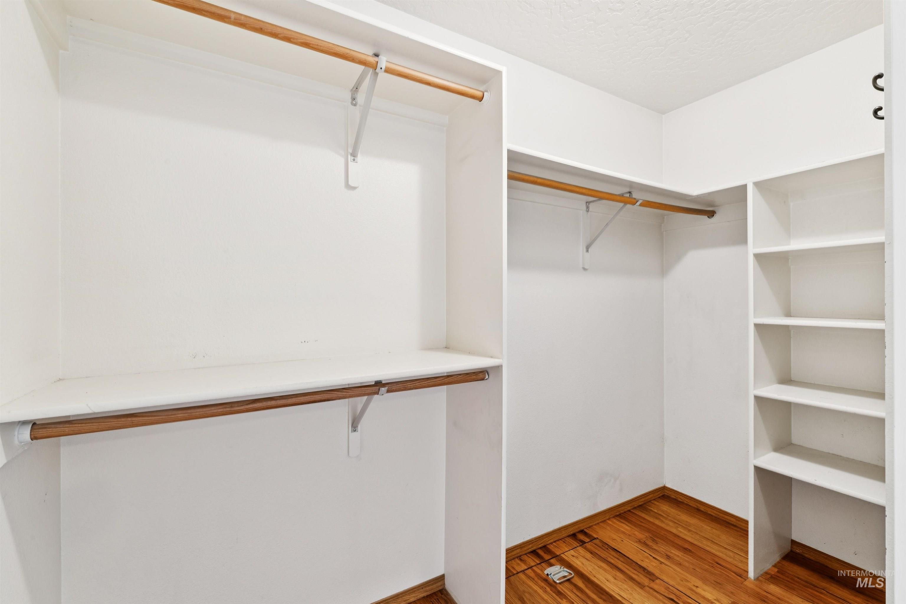 Spacious closet featuring light wood-style flooring
