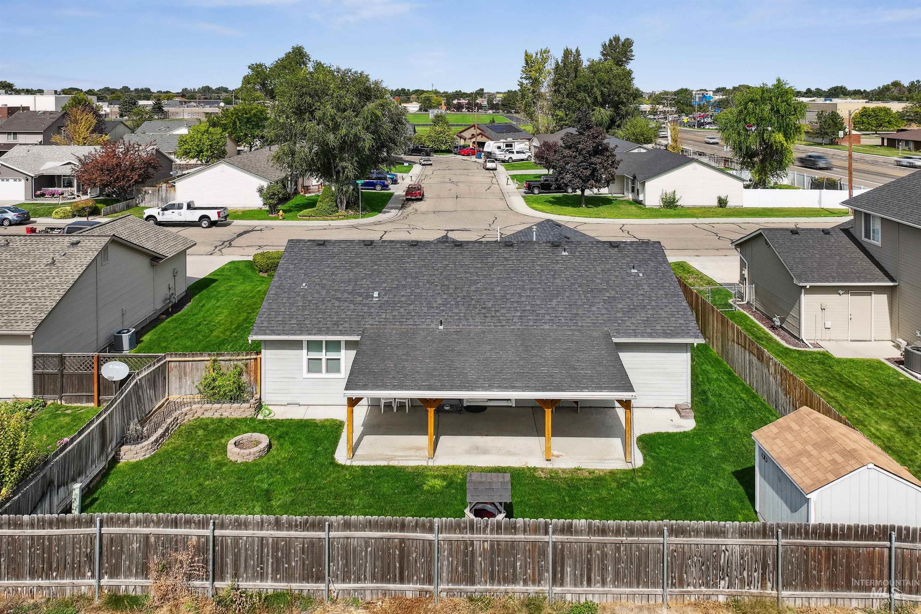 Aerial perspective of suburban area
