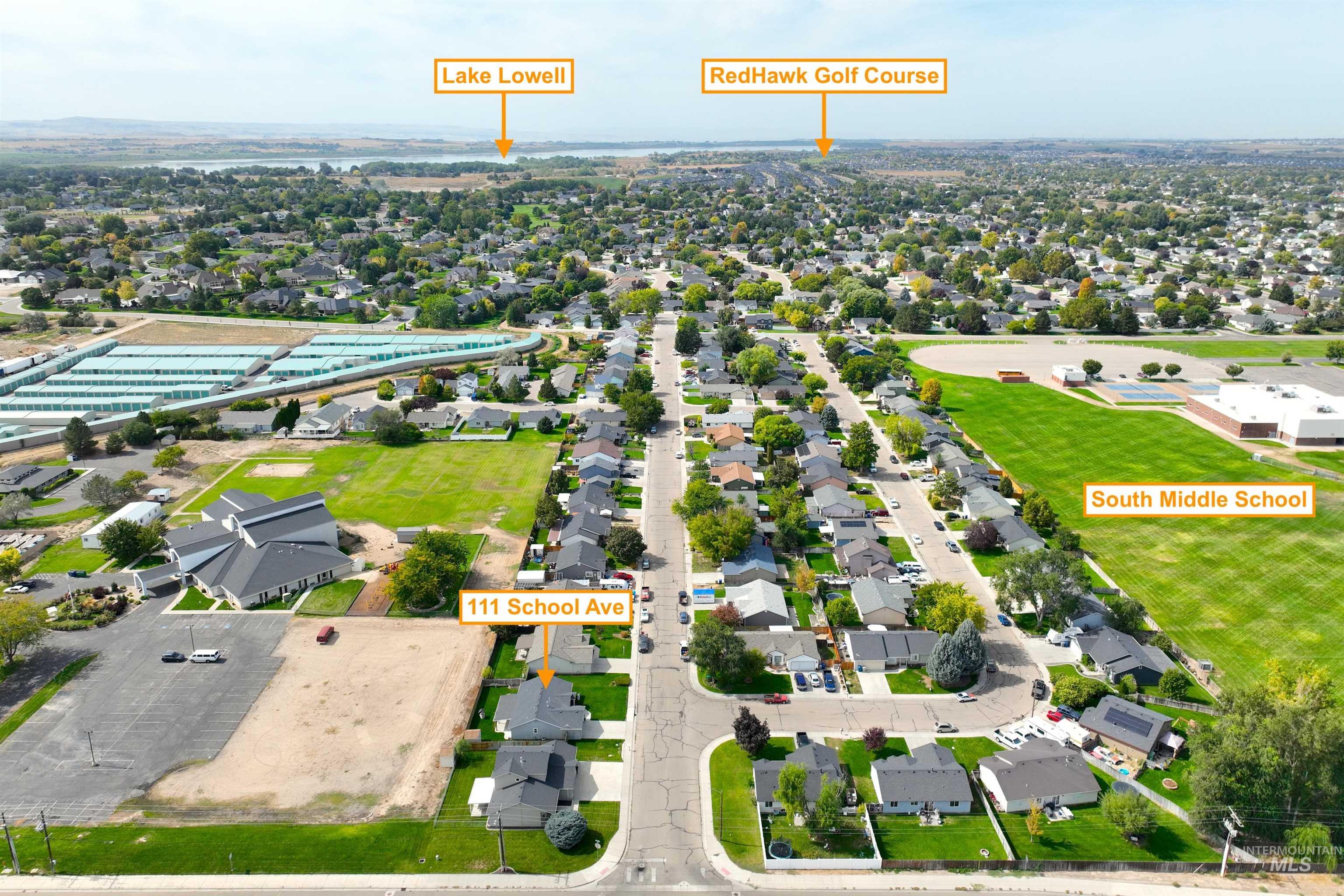Aerial perspective of suburban area