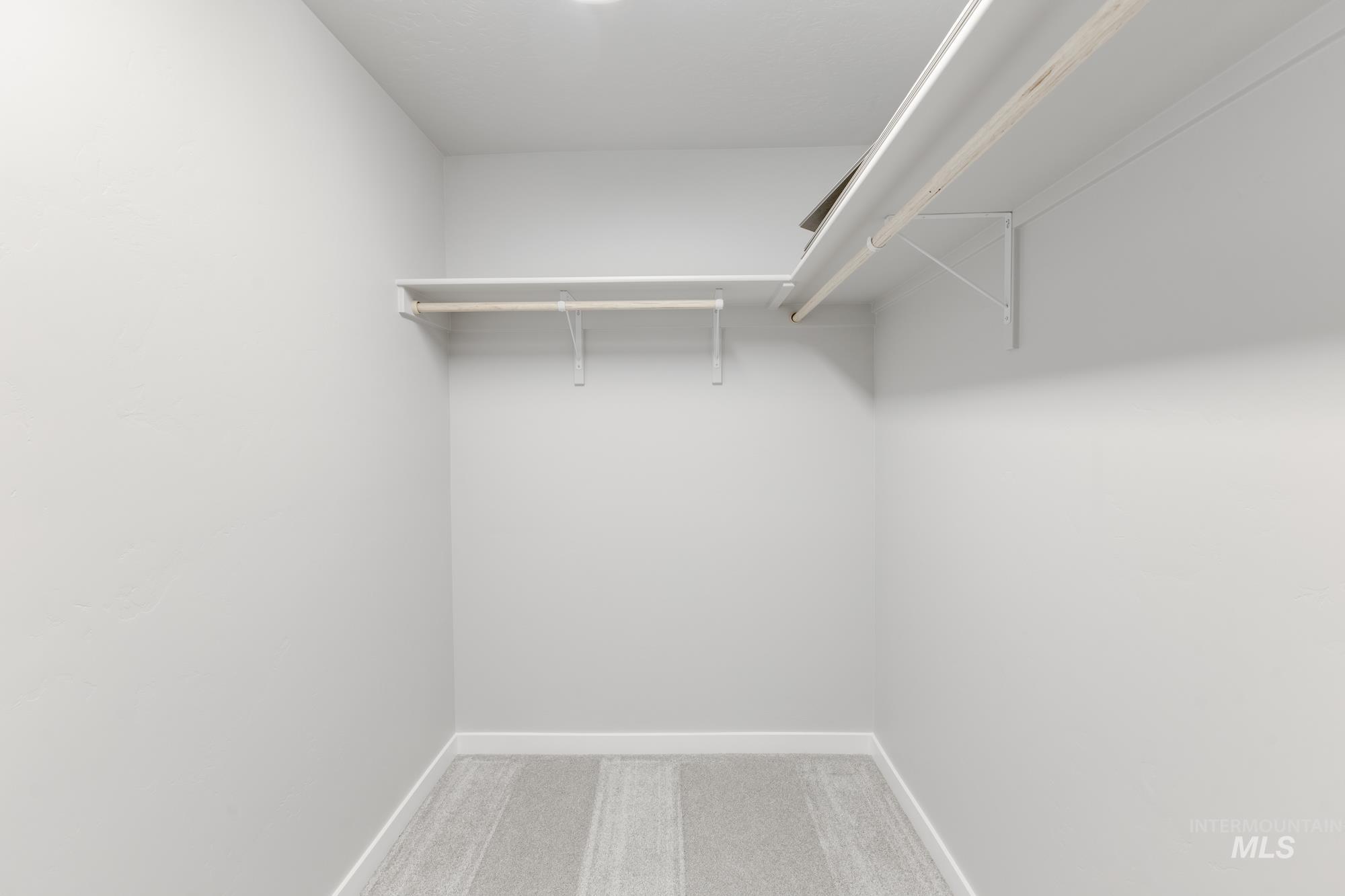 Walk in closet with light carpet