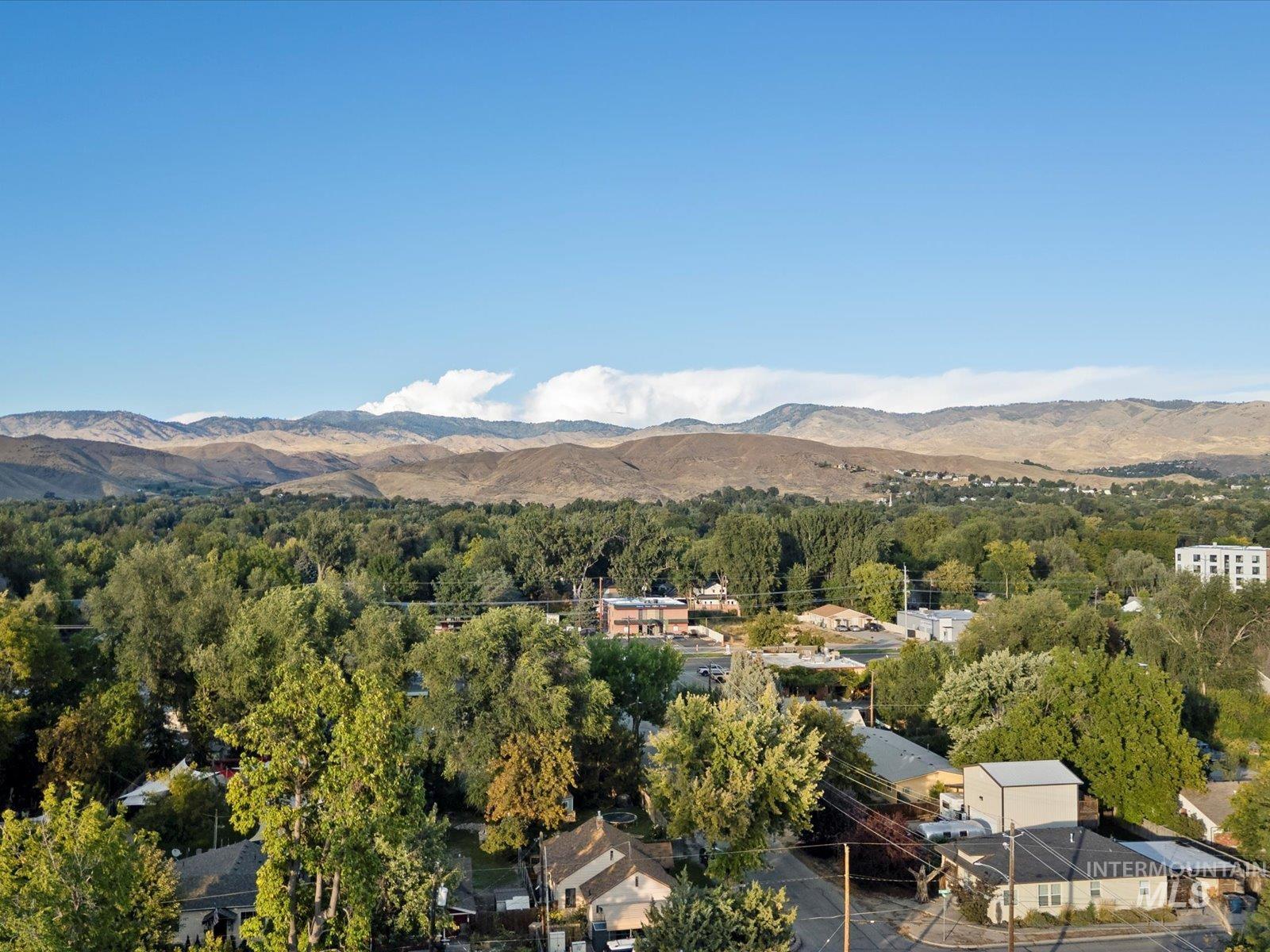 Drone / aerial view of a mountain backdrop