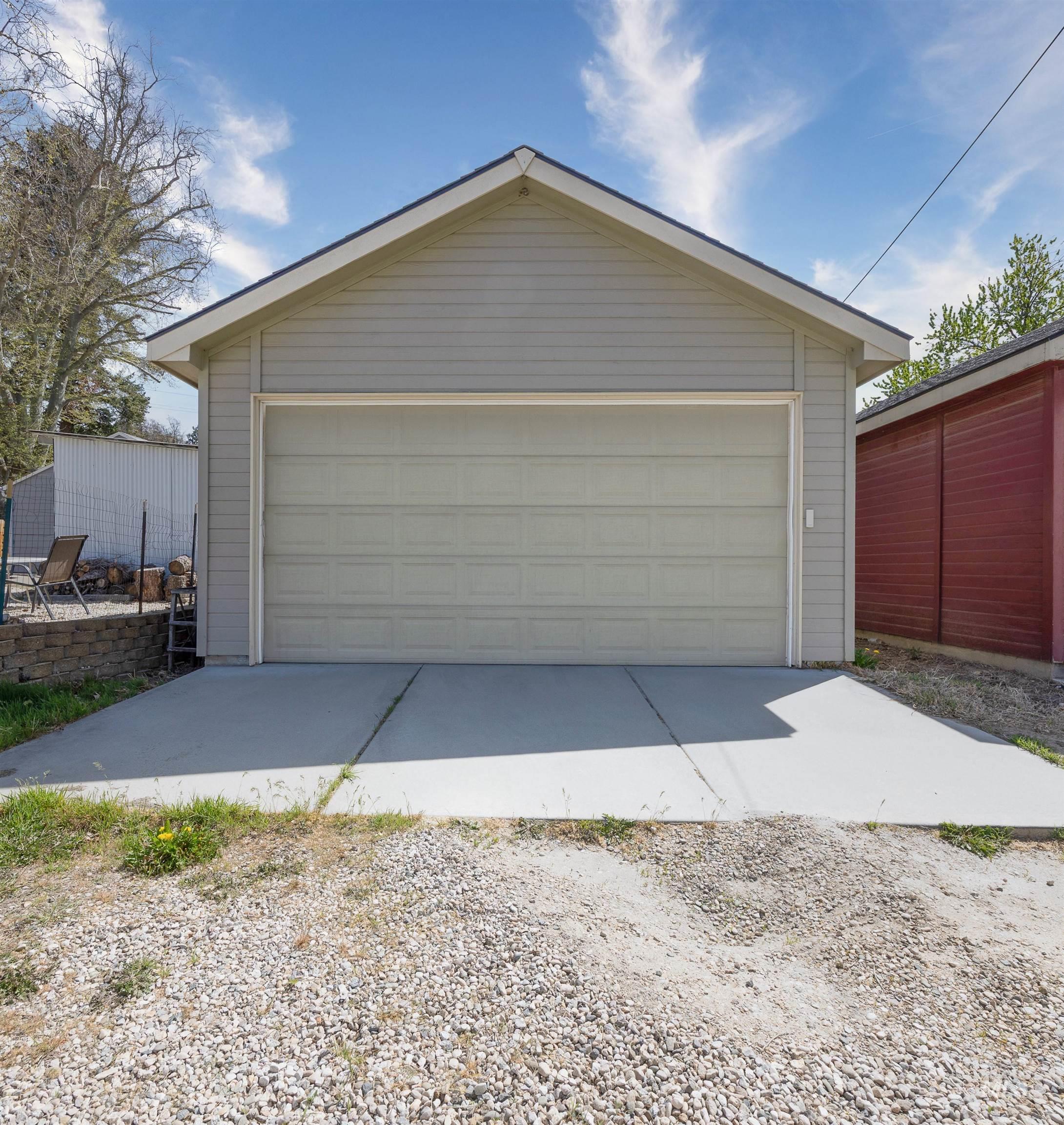 View of detached garage