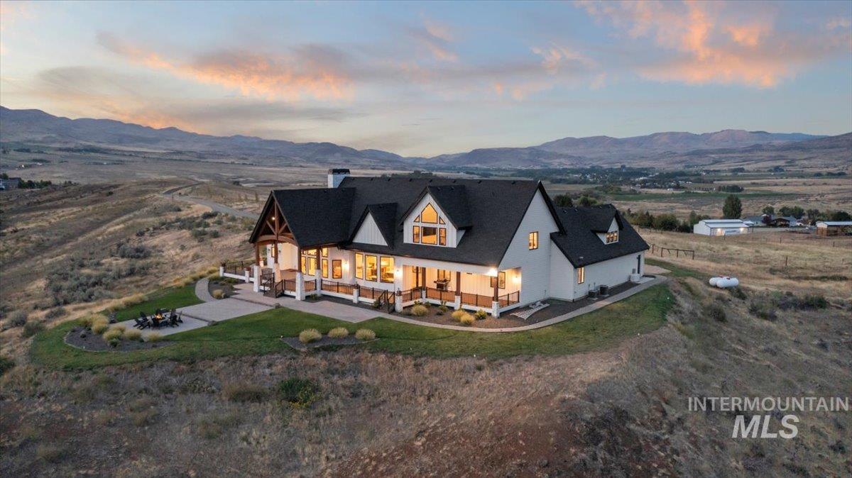 Aerial view at dusk of a mountain view