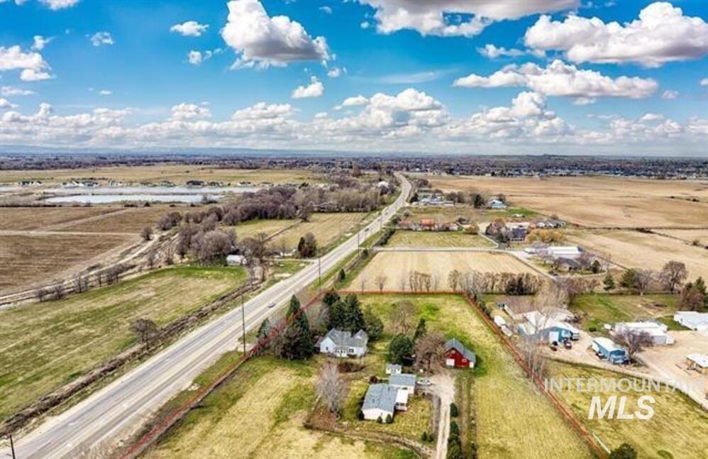 Aerial overview of property's location with rural landscape