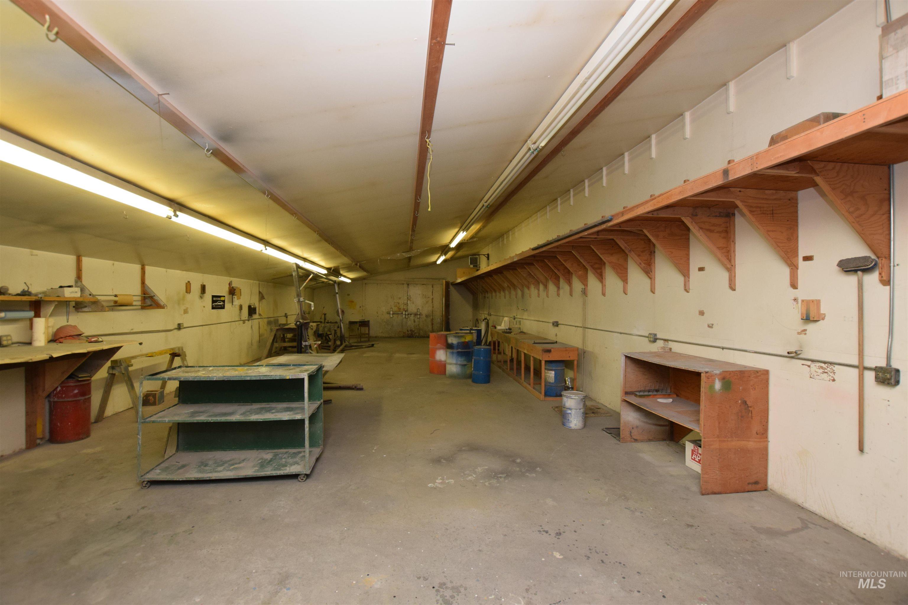 Garage featuring a workshop area