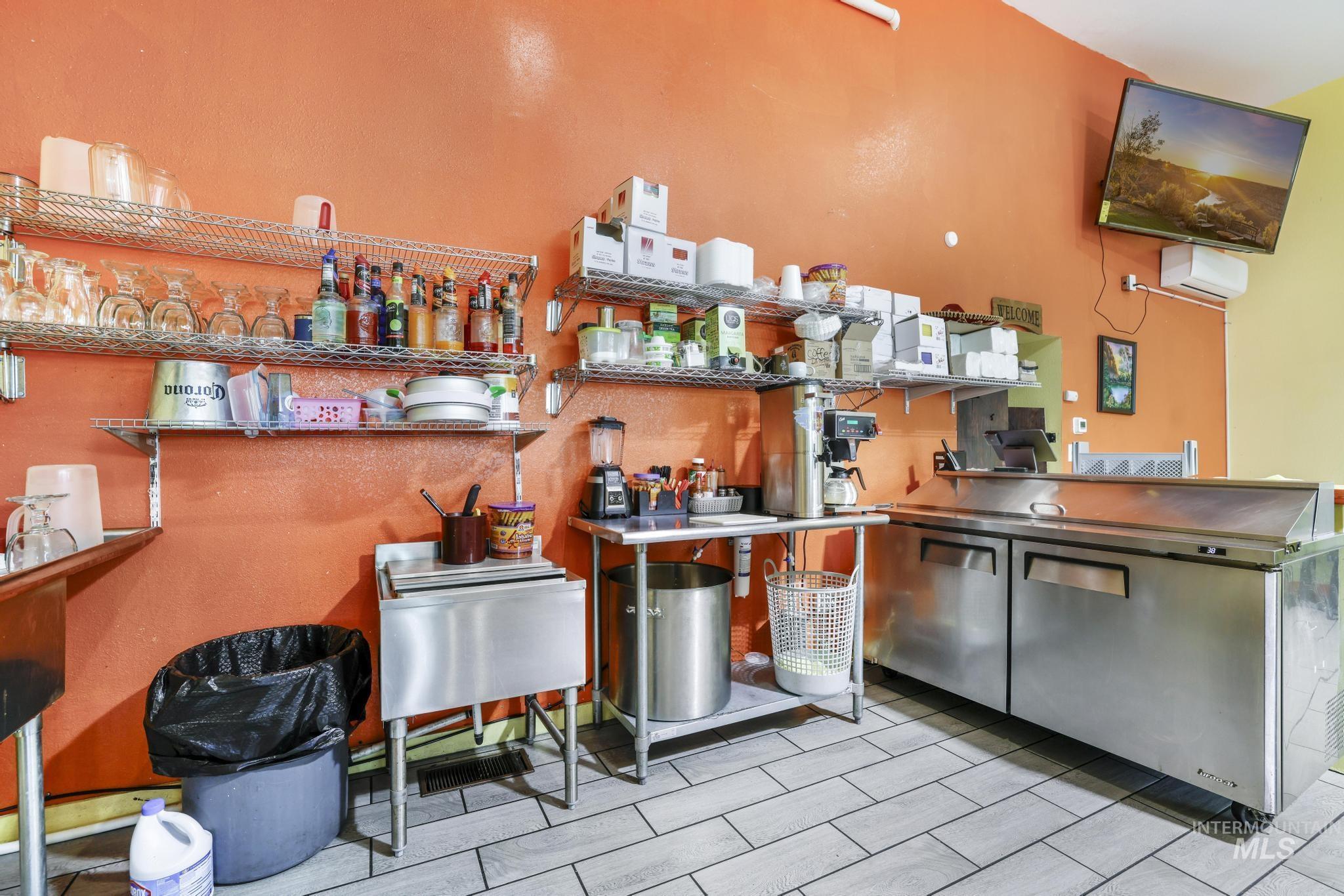 Bar featuring open shelves