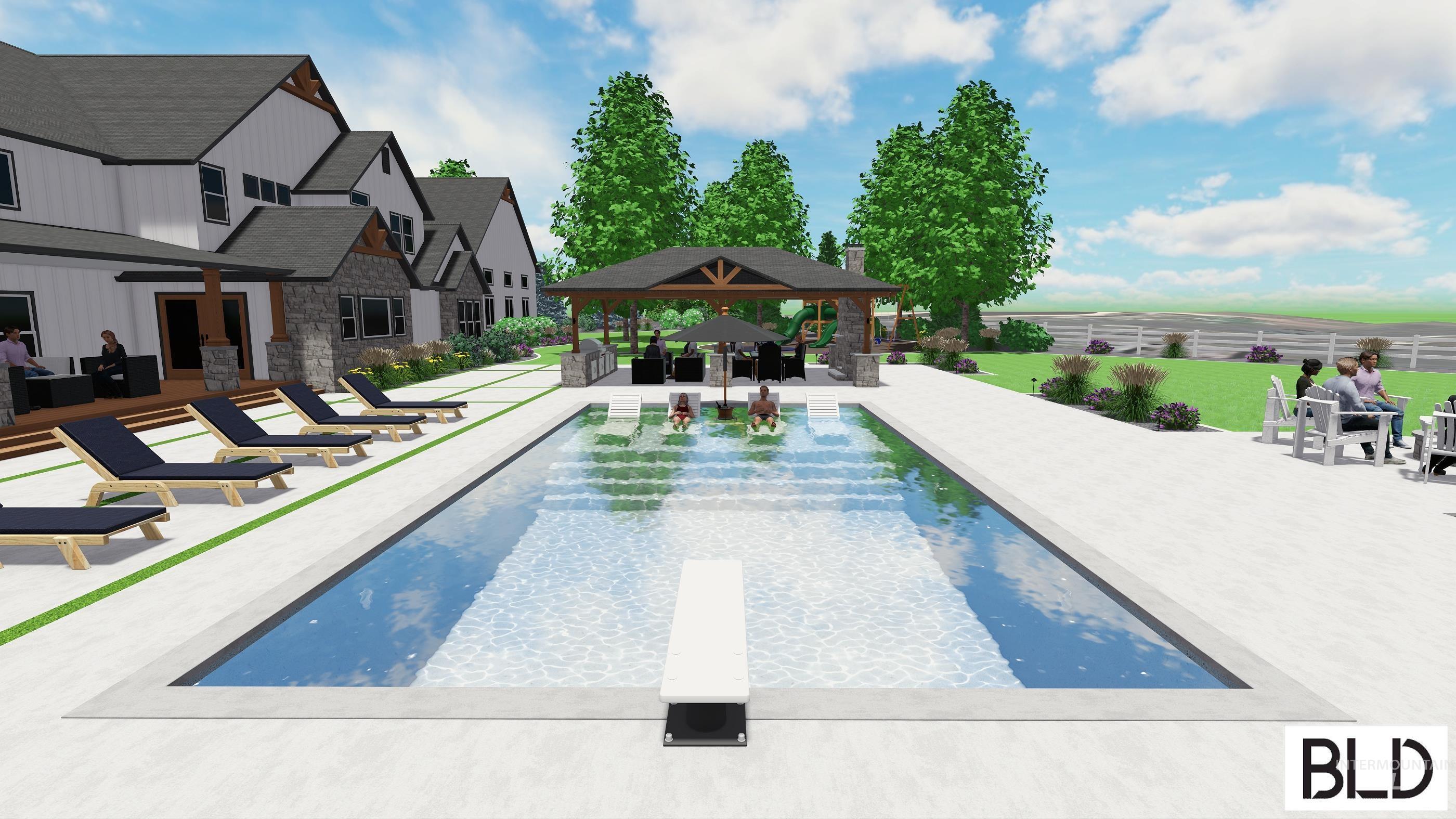 Swimming pool with a patio area and a gazebo