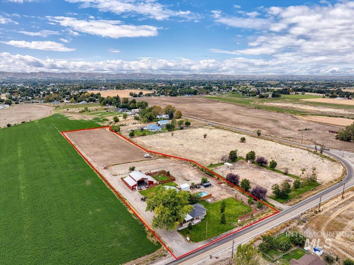Overview of rural landscape featuring property boundaries highlighted