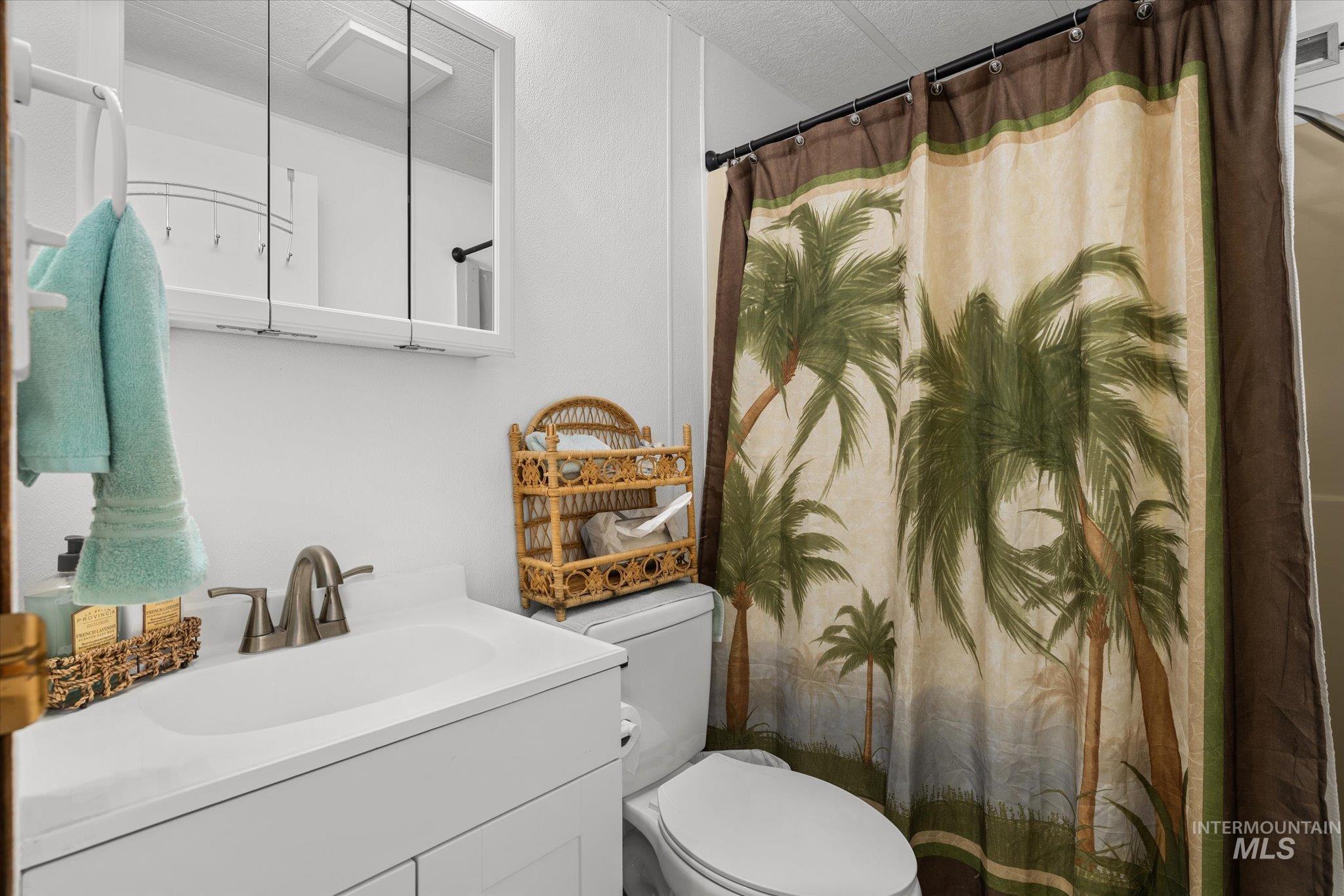 Bathroom featuring vanity and a shower with curtain