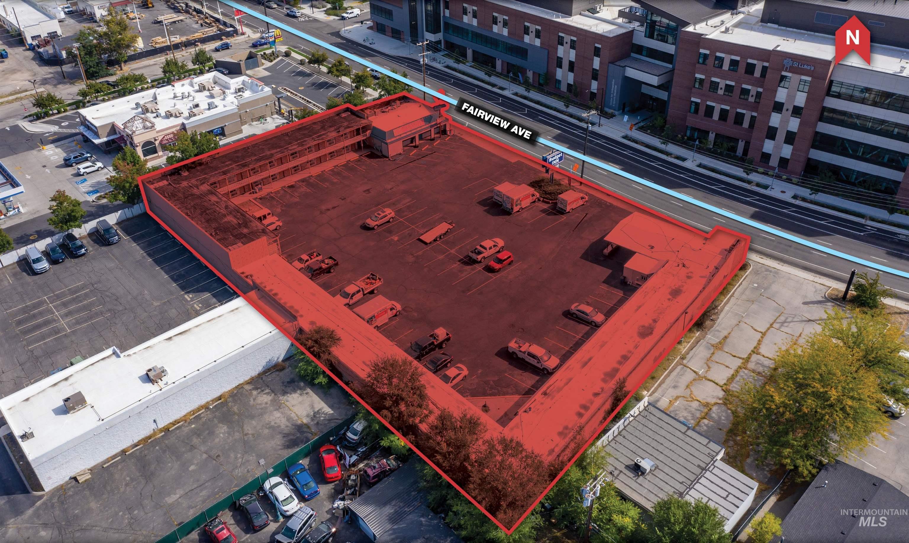 Aerial overview of property's location featuring property boundaries highlighted