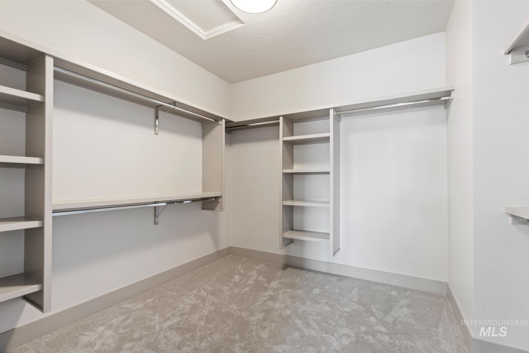 Spacious closet featuring light carpet