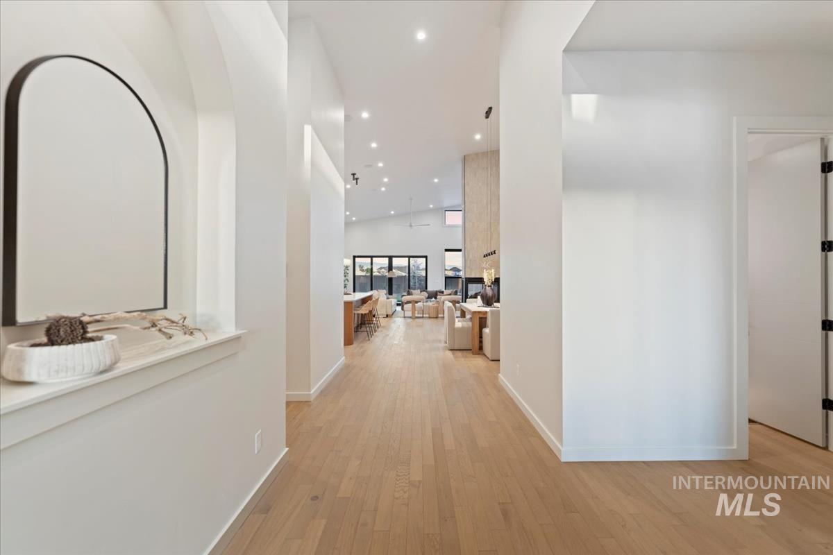 Entryway featuring recessed lighting and light wood-style floors
