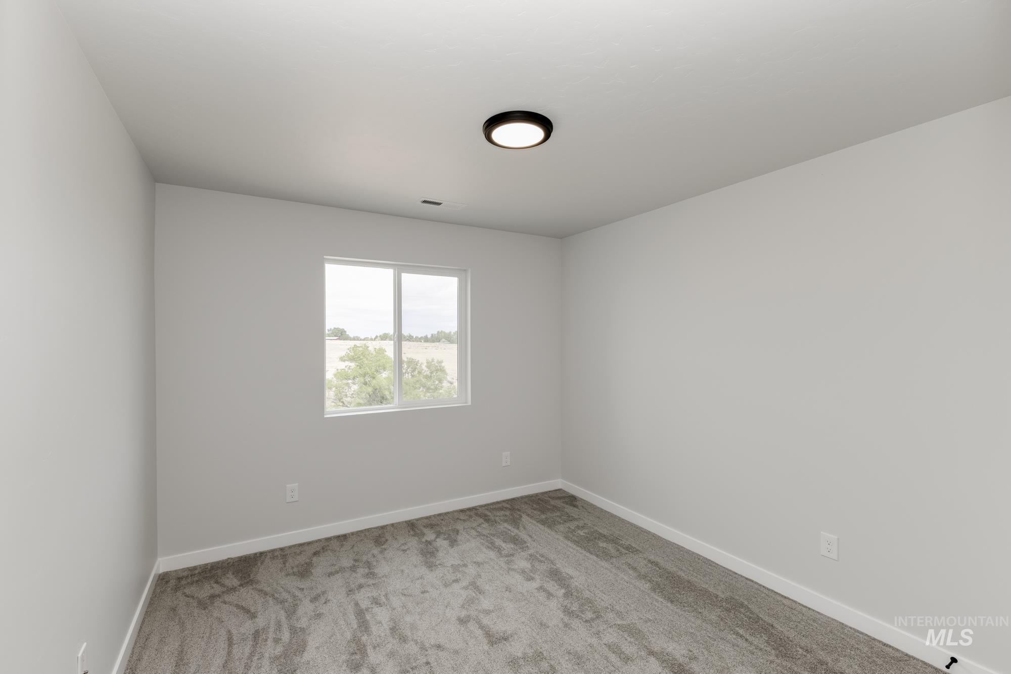 Spare room with light colored carpet and baseboards