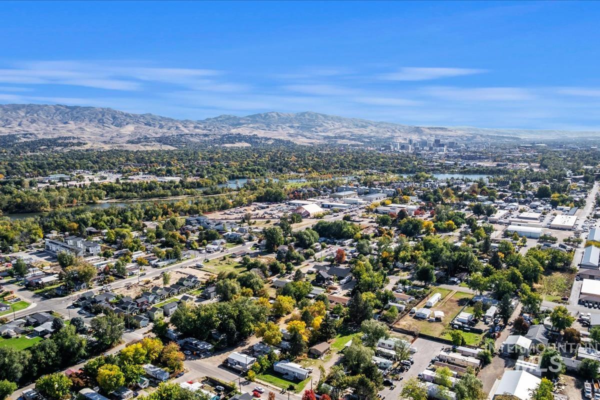 Aerial view of a water and mountain view