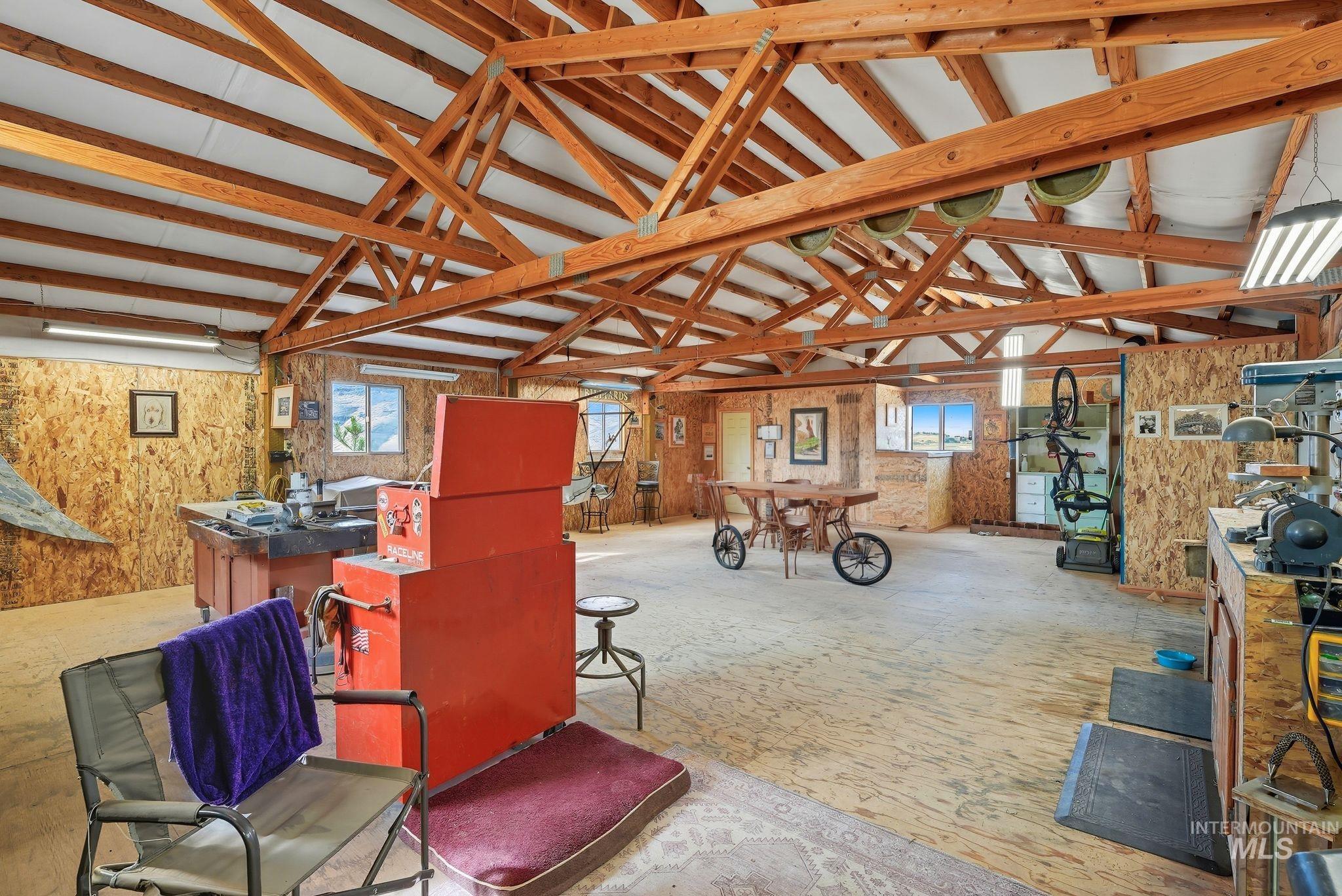 Garage with a workshop area