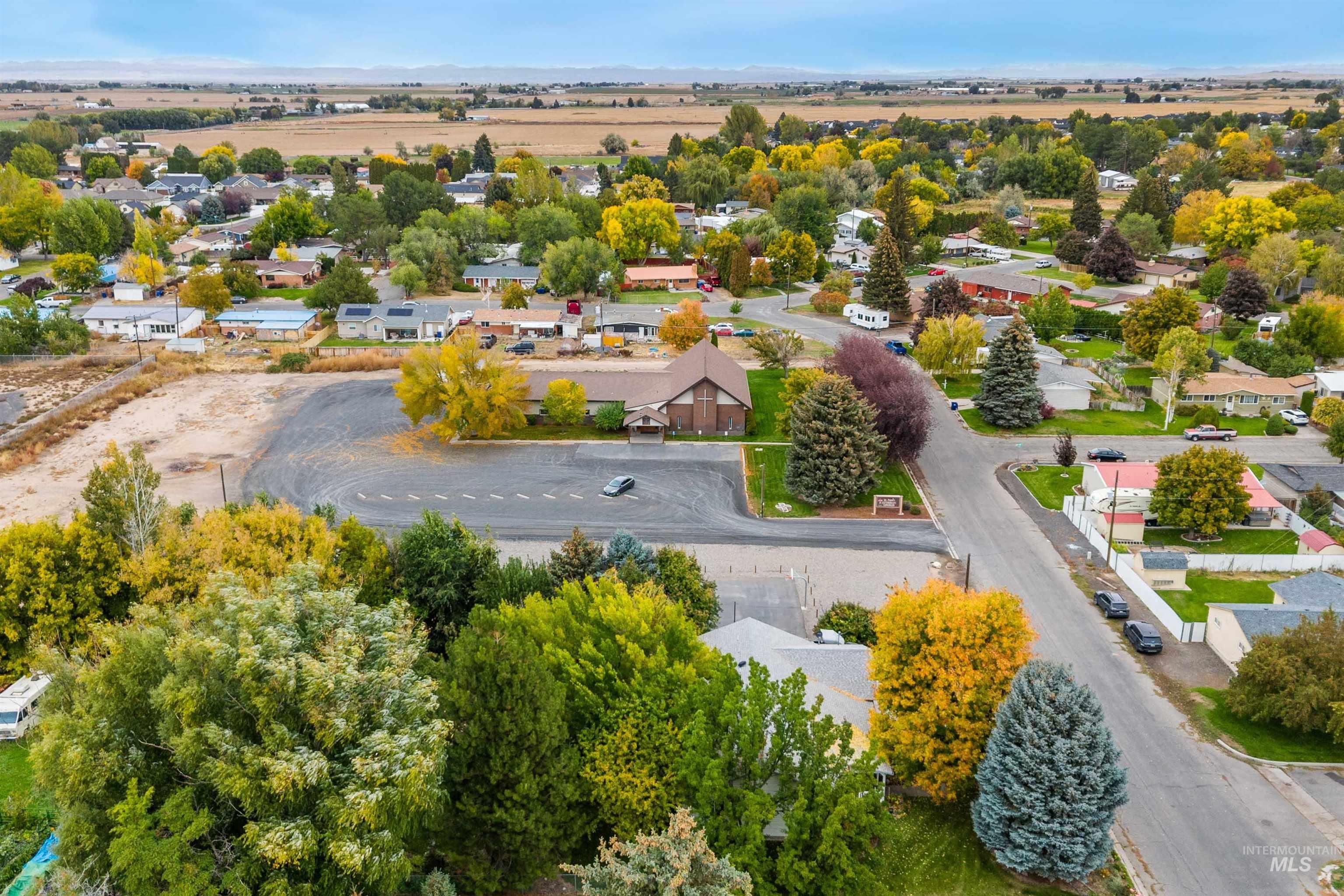 Aerial perspective of suburban area